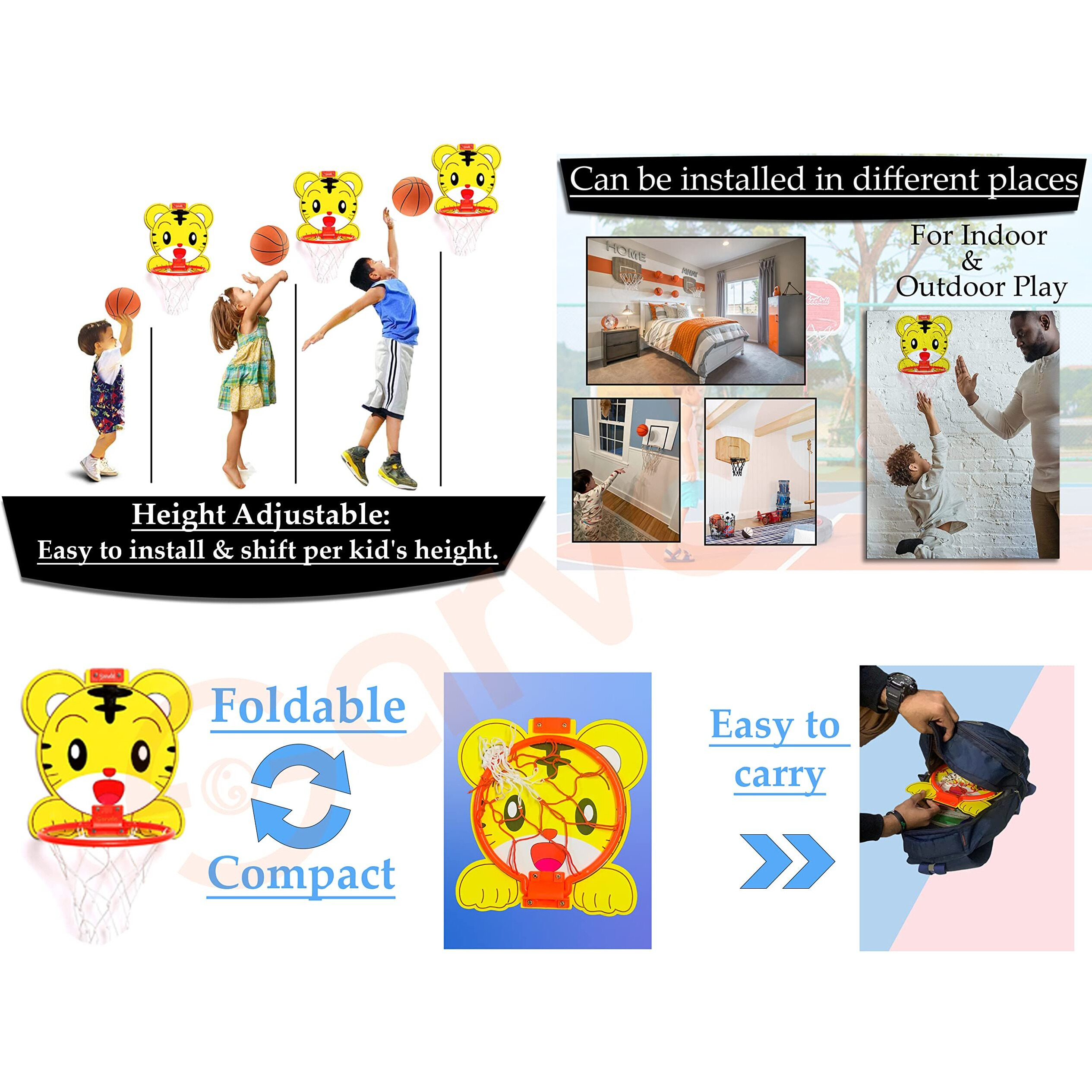 Sarvda Basket Ball For Kids Portable Set With Hanging Board, Net, Ball, Pin Indoor And Outdoor Game Good Pastime Gift Set Lion Board (Multicolor, Big)
