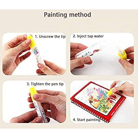 Nvd Reusable Magic Water Quick Dry Book For Water Coloring With Magic Pen Painting Board For Children Education Drawing Pad (Random Design & Assorted Color) (Multi Color, 4)