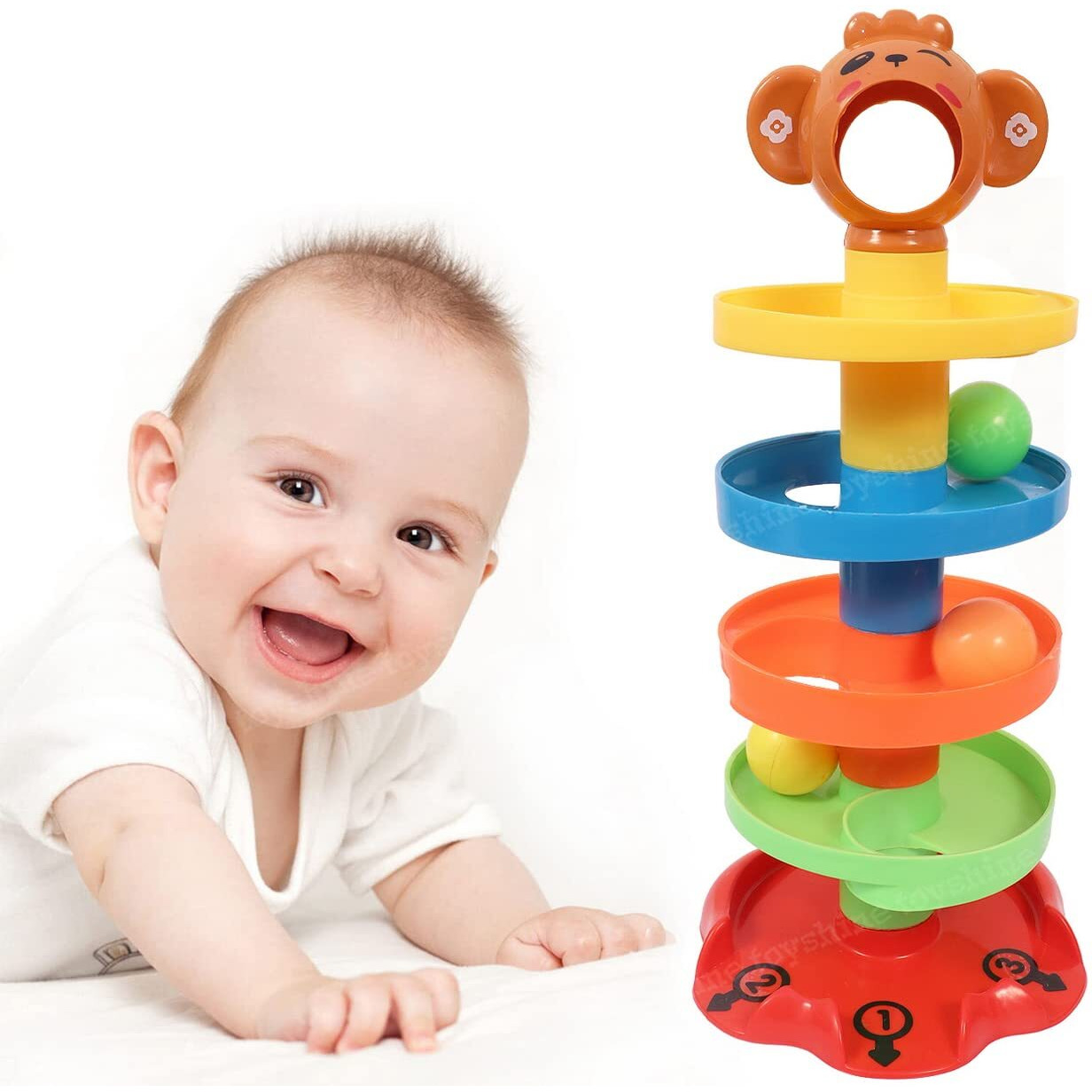 Toyshine 5 Layer Plastic Stack, Drop And Go Ball Drop And Roll Swirling Tower Ramp Development Educational Toys For Baby And Toddler (Multicolour)