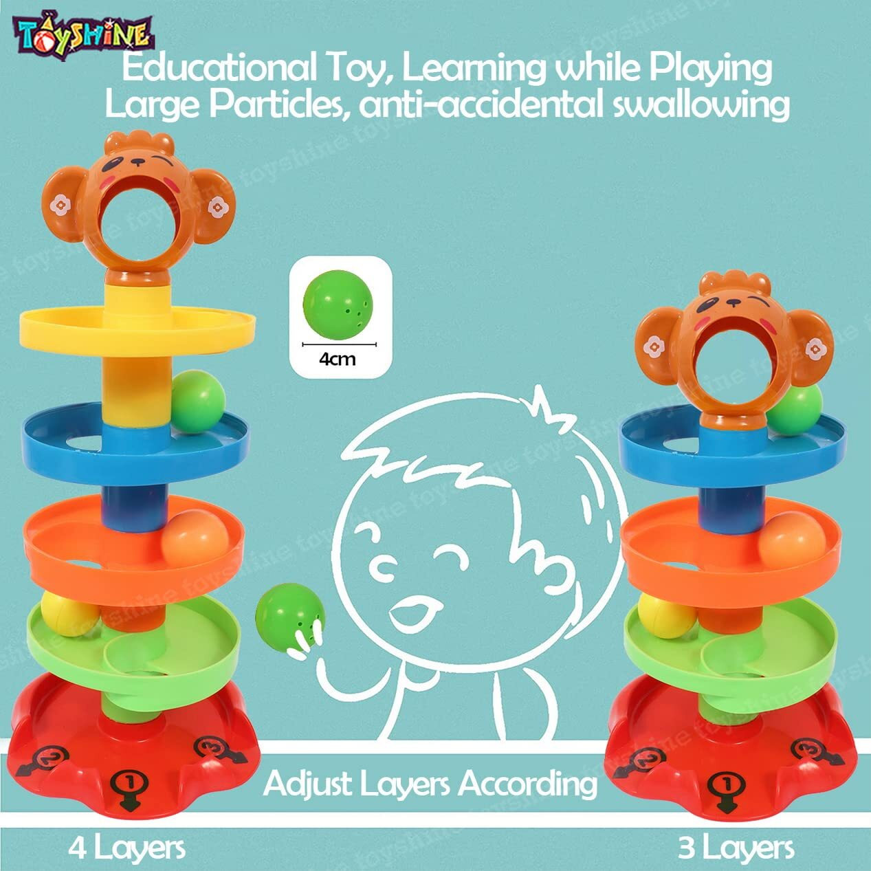 Toyshine 5 Layer Plastic Stack, Drop And Go Ball Drop And Roll Swirling Tower Ramp Development Educational Toys For Baby And Toddler (Multicolour)