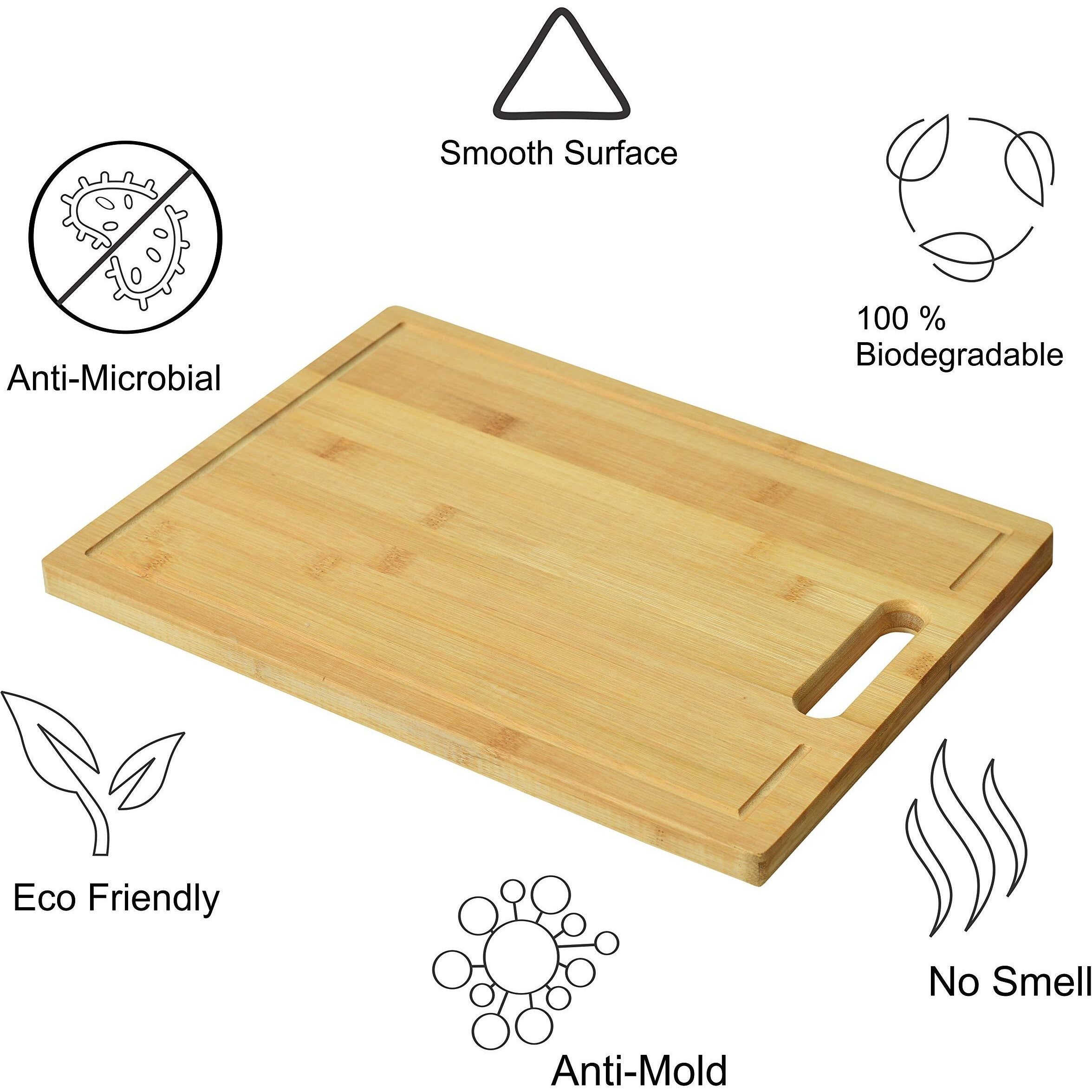 Yellow Weaves Extra Large Natural Bamboo Wood Cutting Board/Chopping Board With Juice Groove For Kitchen (36X26 Cm)