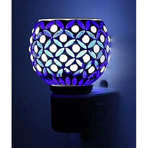 Revwd Kapoor Dani Electrical Camphor Diffuser Glass With On/Off Switch To Toggle Between Burner And Lamp (Blue Leaf)