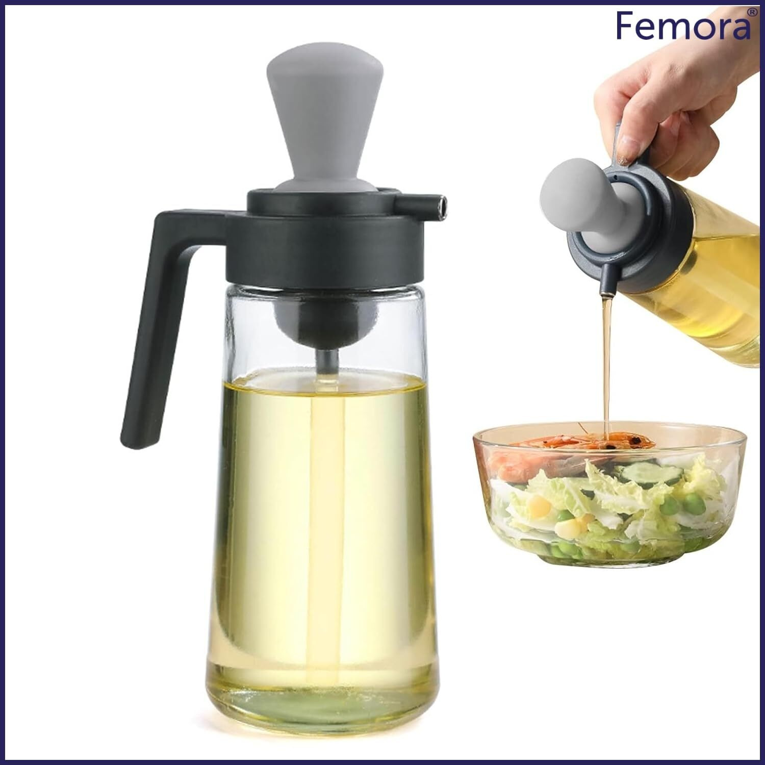 Femora Oil Dispenser | Glass Oil Bottle | 1 Year Warranty | Cooking Oil Dispenser 550Ml Pack Of 1 Oil Bottle