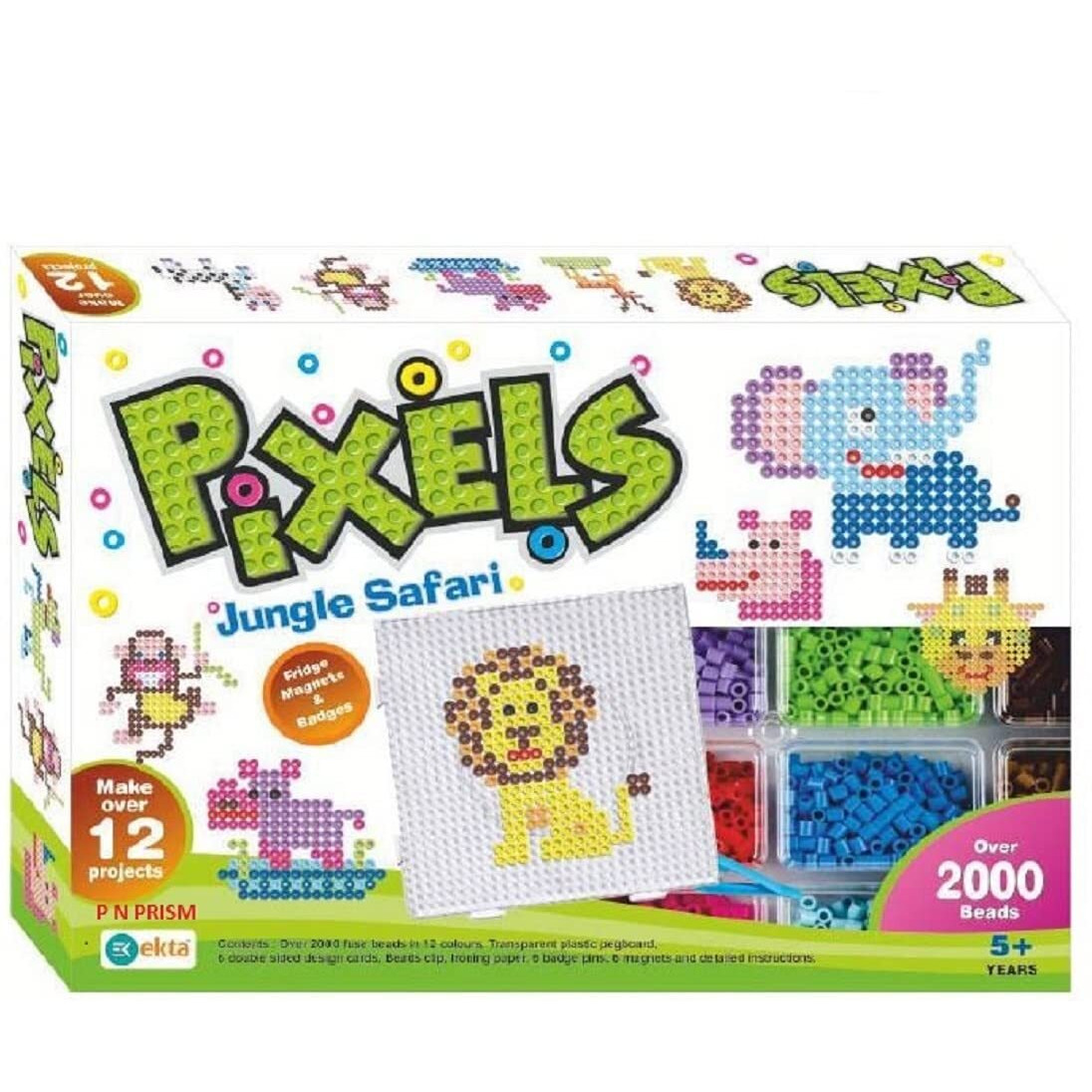 Ekta Plastic, Beads Pixels Jungle Safari Fridge Magnets Badges Making Kit For Children Creativity, Multicolour, Above The Age Of 5 Years