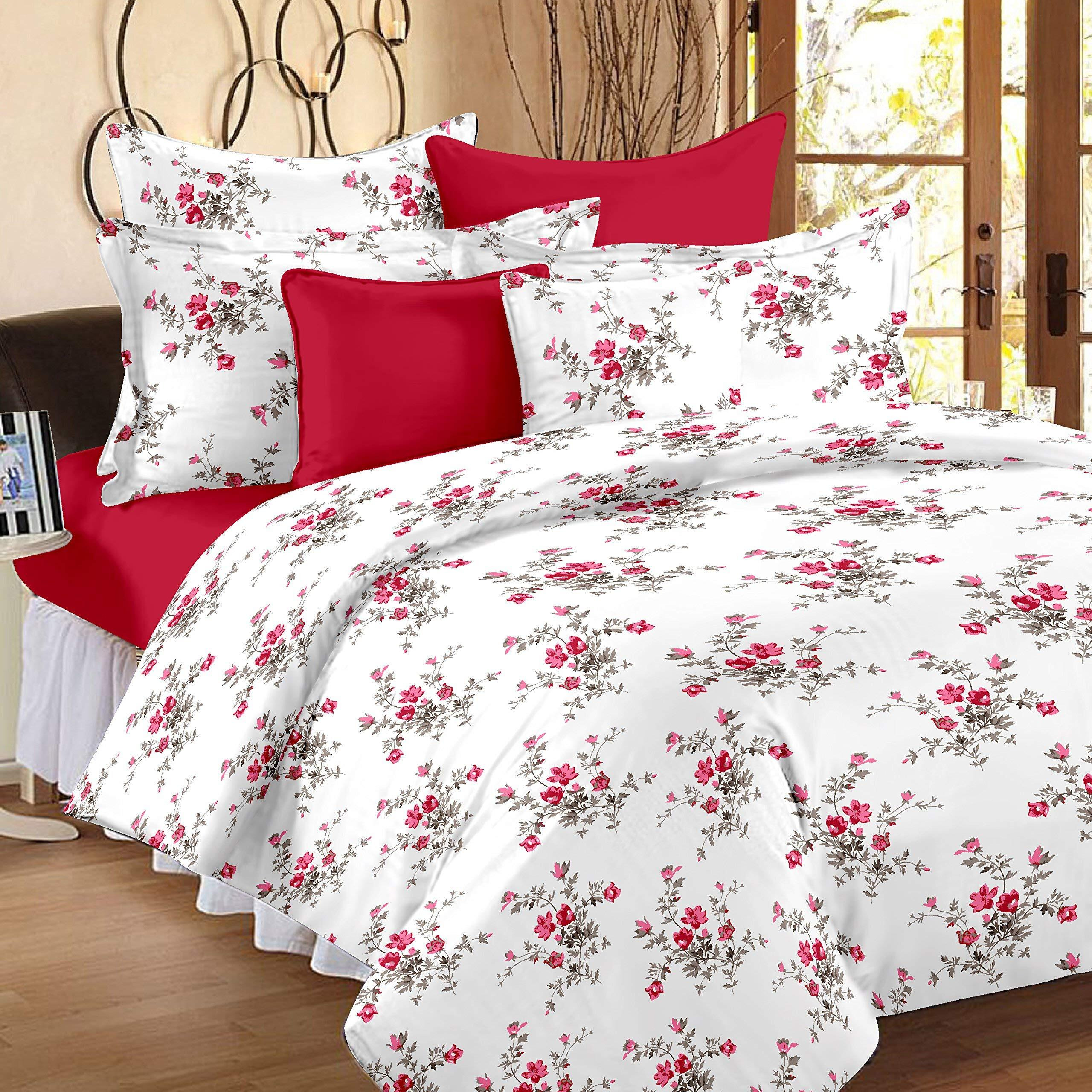 Huesland By Ahmedabad Cotton 144 Tc Cotton Single Bedsheet With 1 Pillow Cover - White, Pink