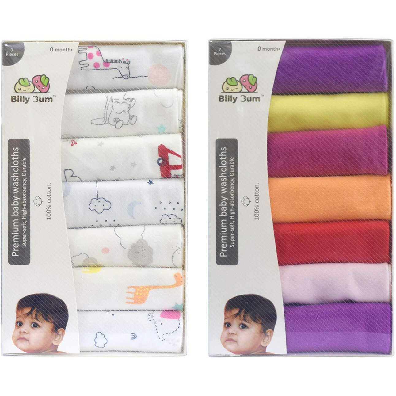 Billy Bum Washcloth For New Born 100% Hosiery Cotton/Reusable Extra Soft Face Towels Washcloth For Babies (14 Pieces) Color May Vary (Pack Of 2)