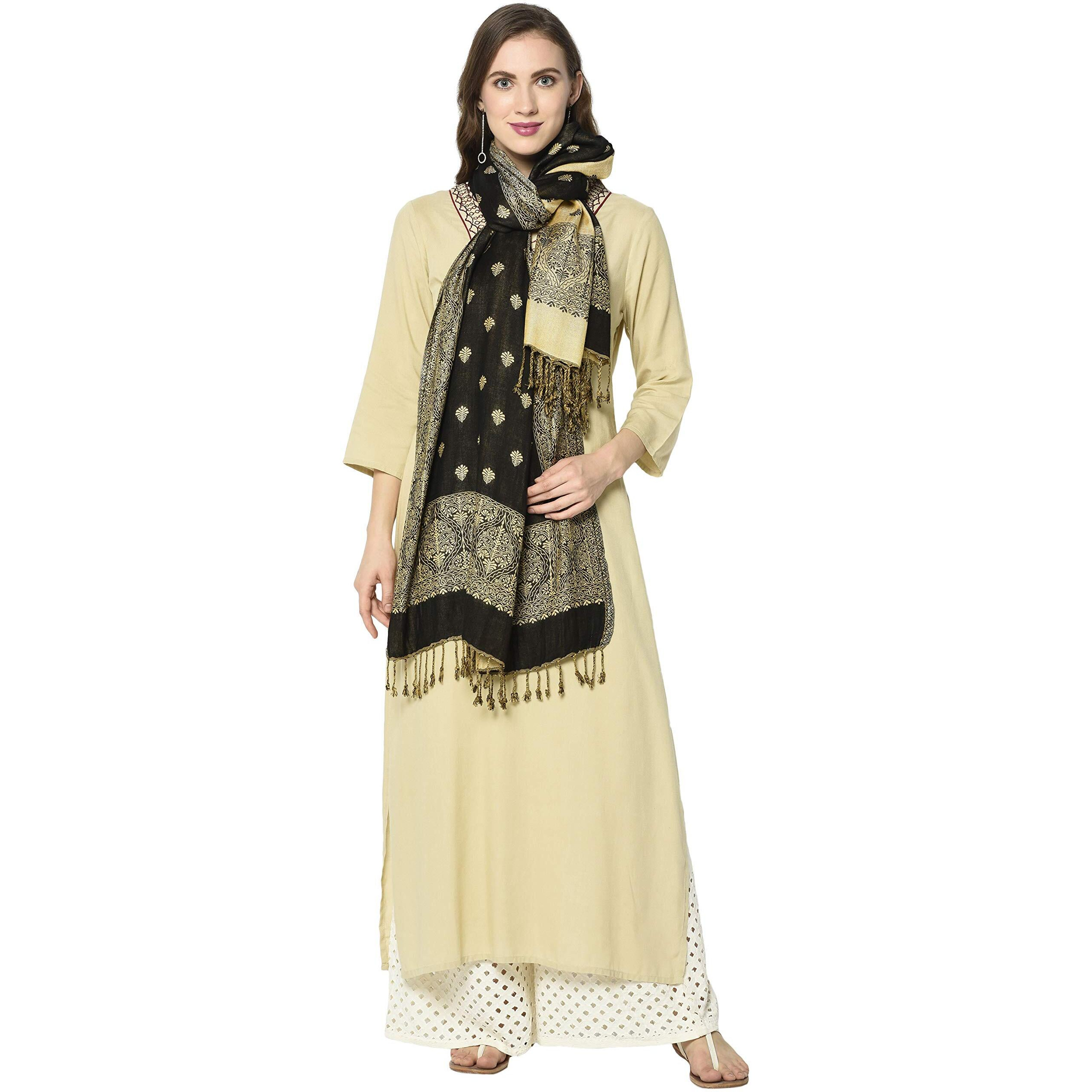 Weavers Villa Women's Rayon Soft Viscose Summer/Autumn Scarf, Stoles, Scarves (Black), 70Cm X 200Cm