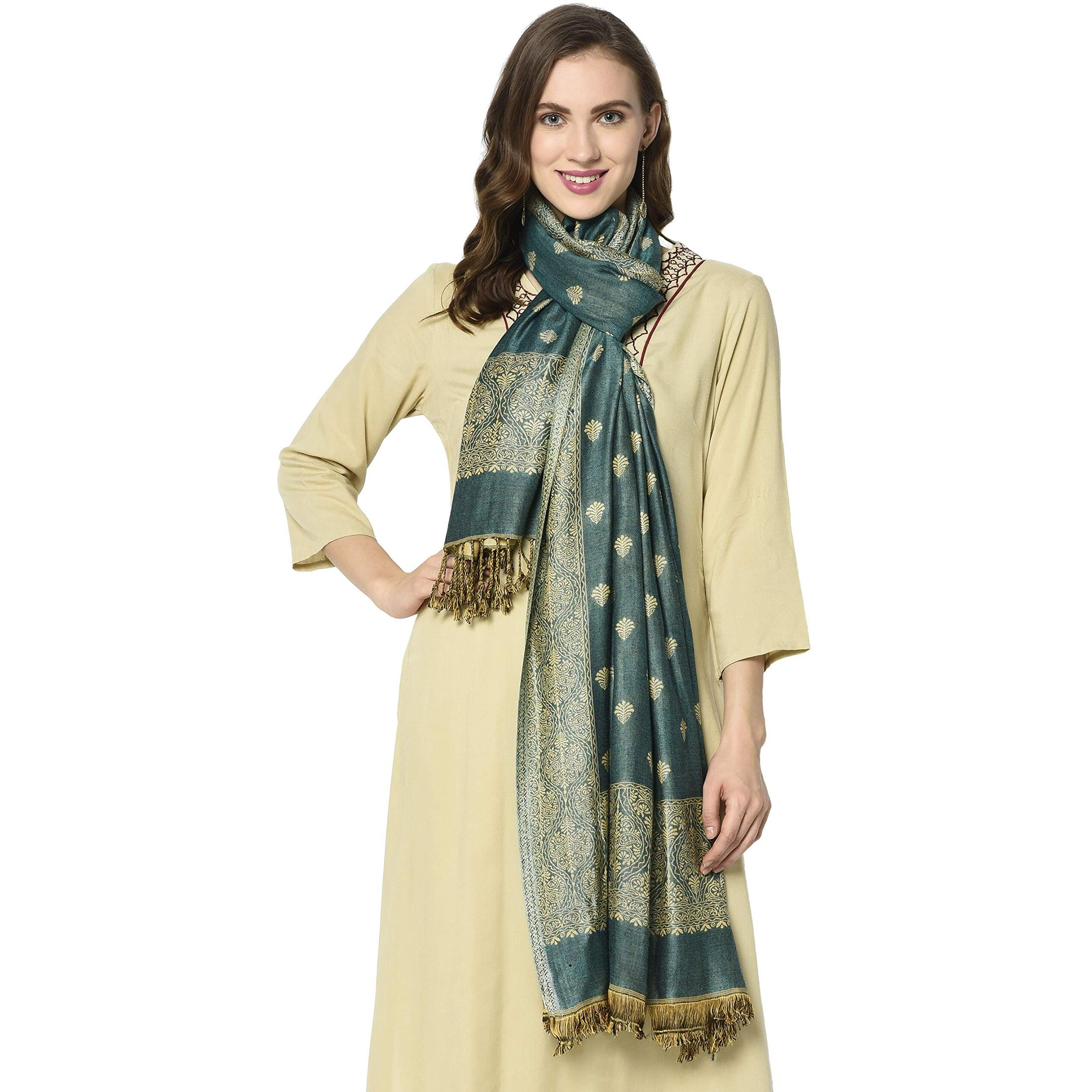 Weavers Villa Women's Soft Viscose Rayon Scarf, Scarves, Stoles (Green), 70Cm X 200Cm