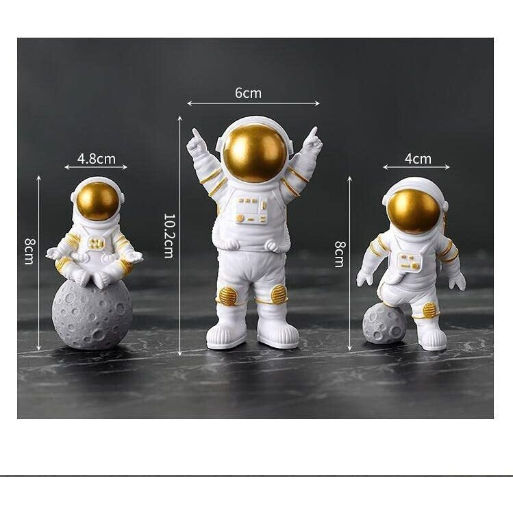 Street27 Resin Astronaut Spaceman Fantasy Statue Ornament Home Office Desktop Figurine Decors Set Of 3-Golden