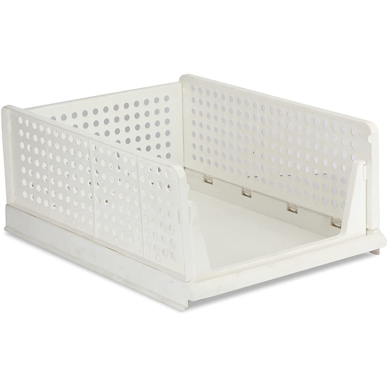 Jeyang Folding Wardrobe Organizer Plastic Stackable Clothe Closet Self Storage Container, Rectangular Cupboard For Kitchen, Home And Bathroom (White) (Pack Of 1 (Large White))