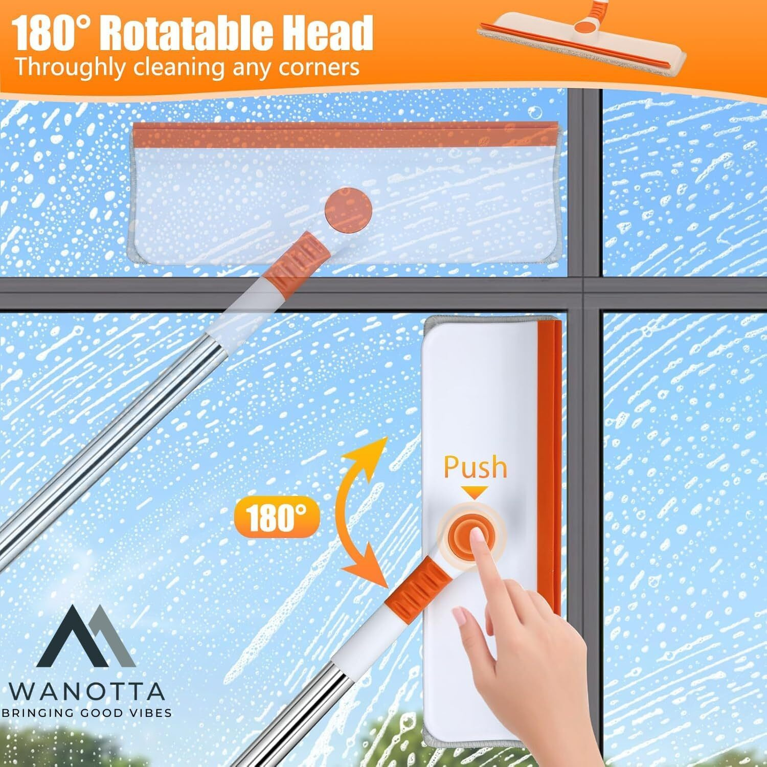 Wanotta Window & Glass Cleaner Wiper Cleaning Tools For Home, Car, Mirror & Mesh Windows-Steak Free, Effortless Cleaning For Sparkling Windows With Free Mini Gap Cleaning Brush And Adhesive Hook