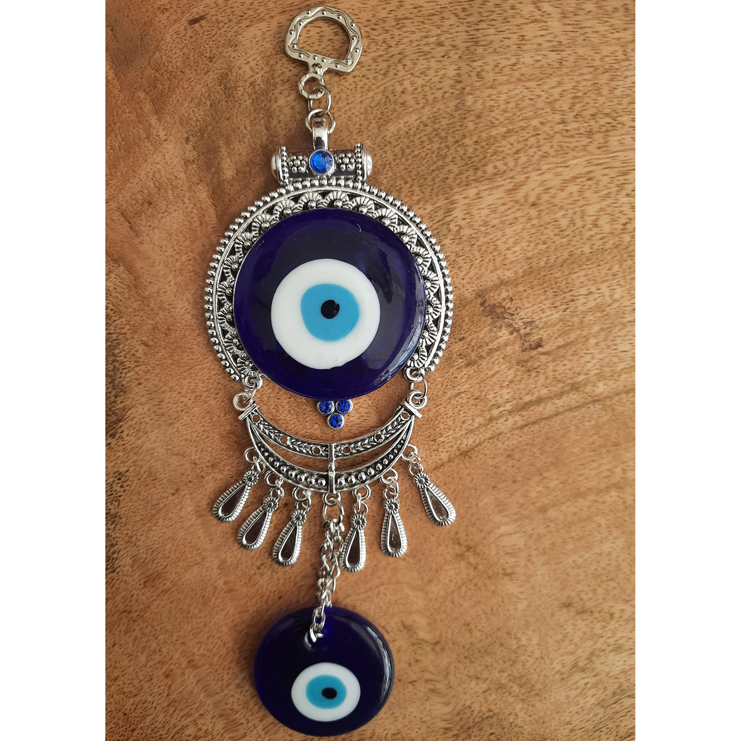 Dt Dectone Metal Blue Evil Eye Nazar Battu Hanging Ornament Amulet For Car, Lucky Pendant Home & Office Protection And Blessing From Negative Energy