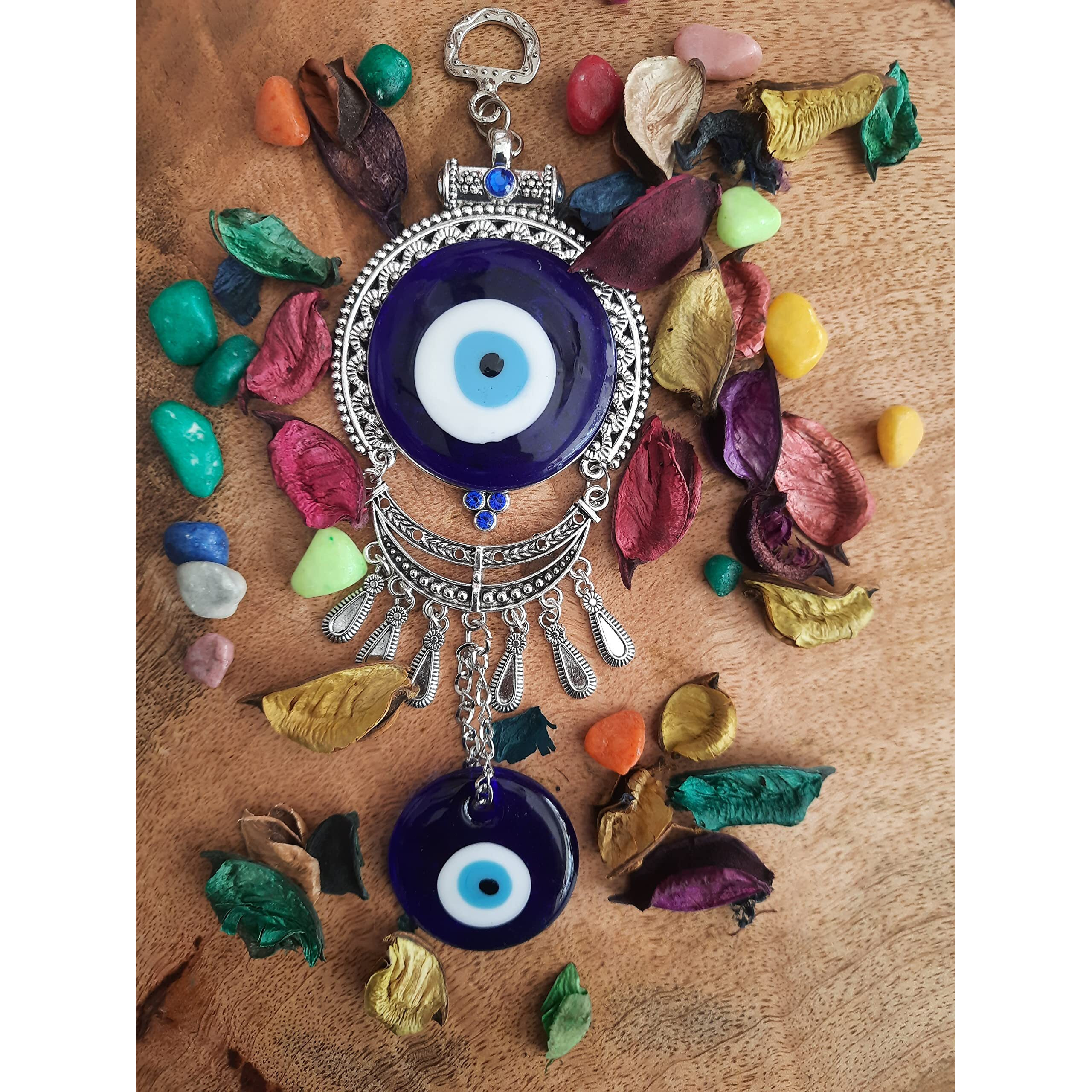 Dt Dectone Metal Blue Evil Eye Nazar Battu Hanging Ornament Amulet For Car, Lucky Pendant Home & Office Protection And Blessing From Negative Energy
