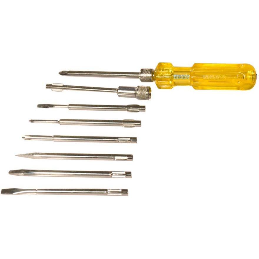 Tata Agrico| Electrical Tester| Screw Driver Kit With 4 Flat Blades, 3 Round Poker Bar, Extension Rod| Multi-Purpose Tool Set Screwdriver Set (8-In-1 Pc Yellow)