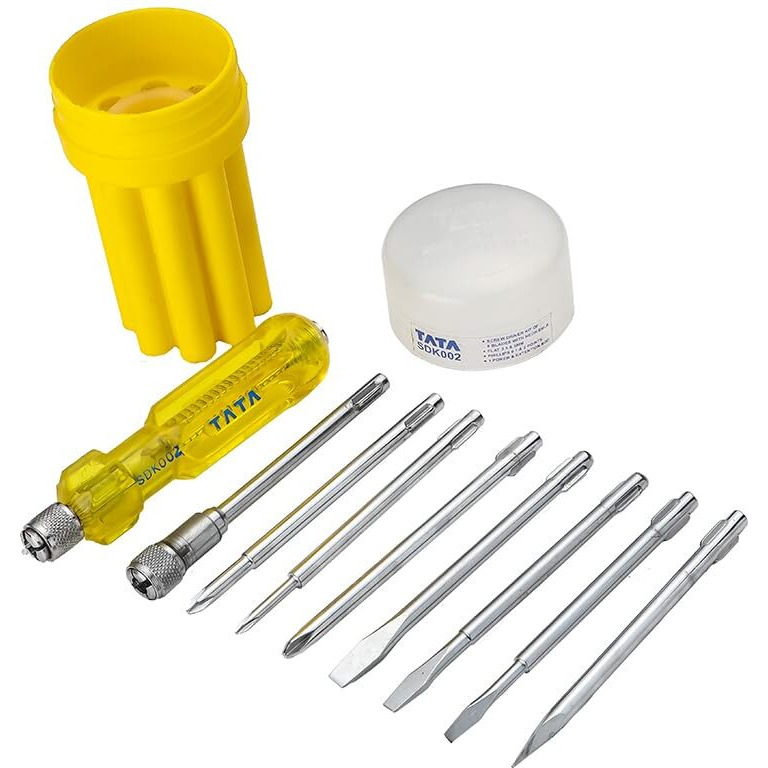 Tata Agrico| Electrical Tester| Screw Driver Kit With 4 Flat Blades, 3 Round Poker Bar, Extension Rod| Multi-Purpose Tool Set Screwdriver Set (8-In-1 Pc Yellow)