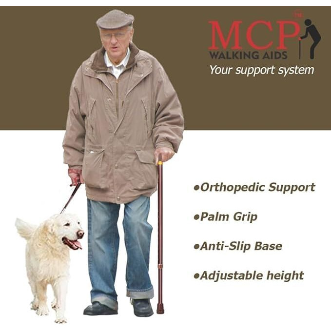 Mcp Jindal Premium Height Adjustable Walking Stick Aluminium Cane Hand Stick Trekking Support Stick For Men, Women & Old People (Brown)