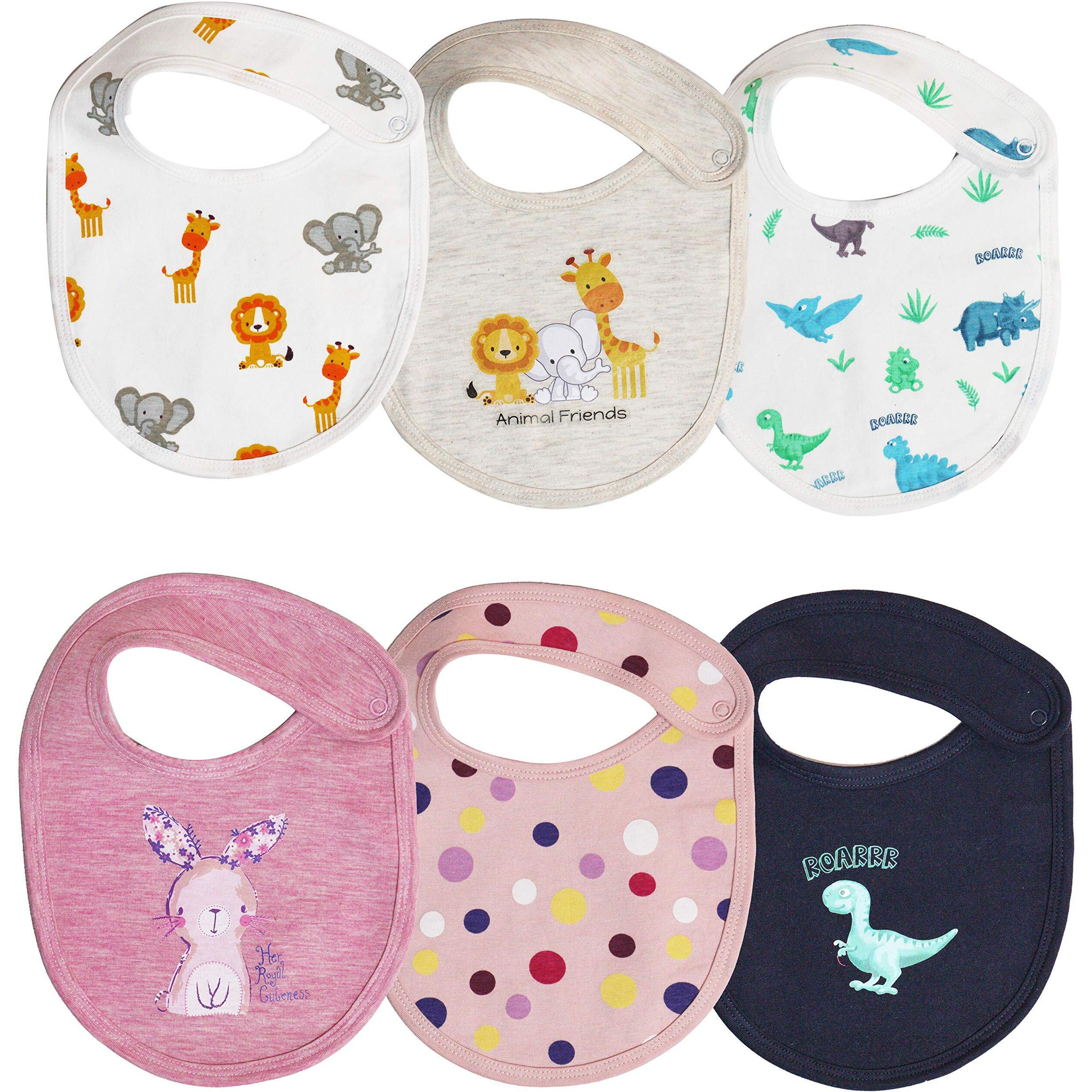 Real Basics Bib Set Of 6 For Kids, 100% Cotton, For New Borns, Girls And Infants.(Soft And Absorbent/Multicolour)