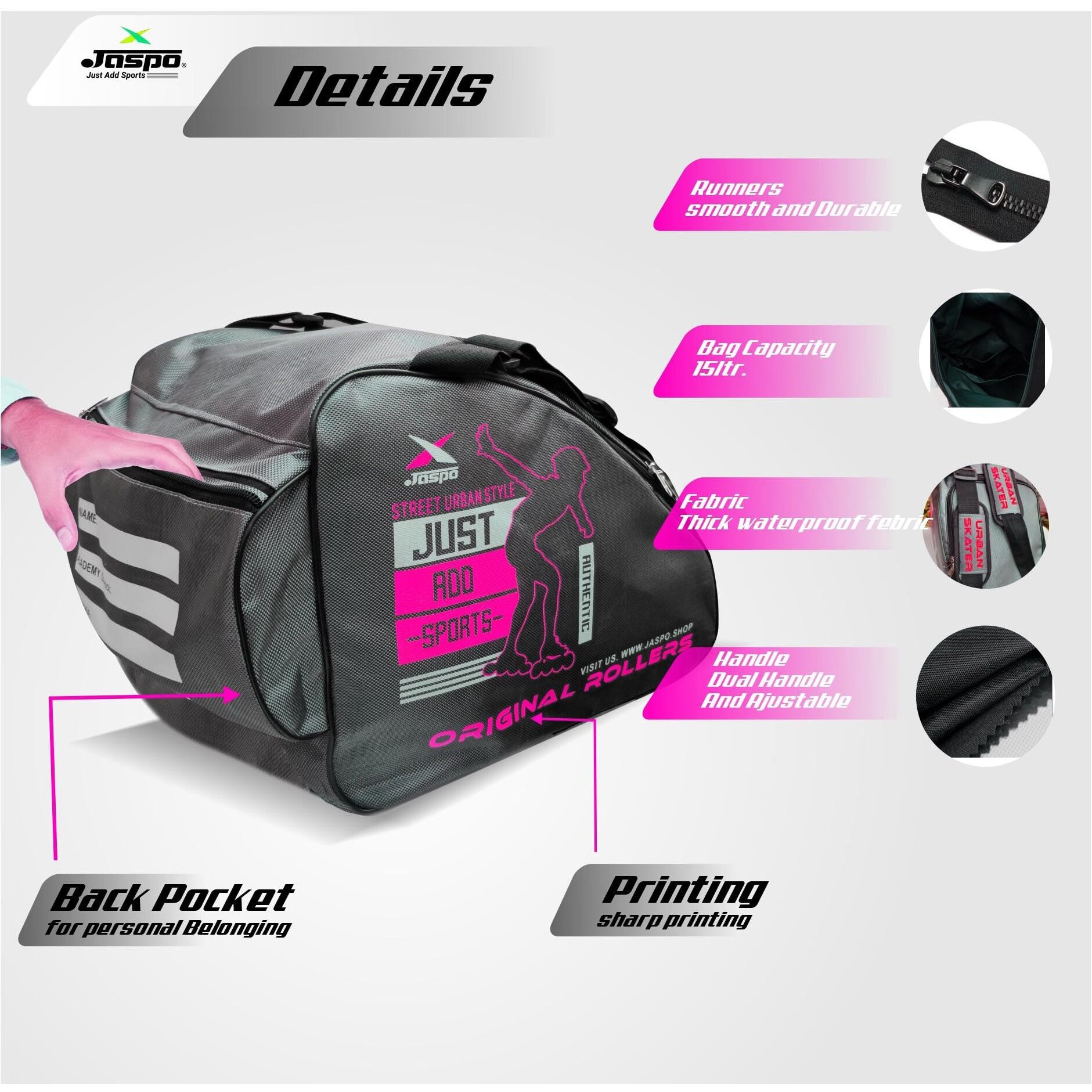 Jaspo Roller Skates,Inline Skates,Quad Skating Bag (12X11X9) Inch (Skates Bag) (Pink)