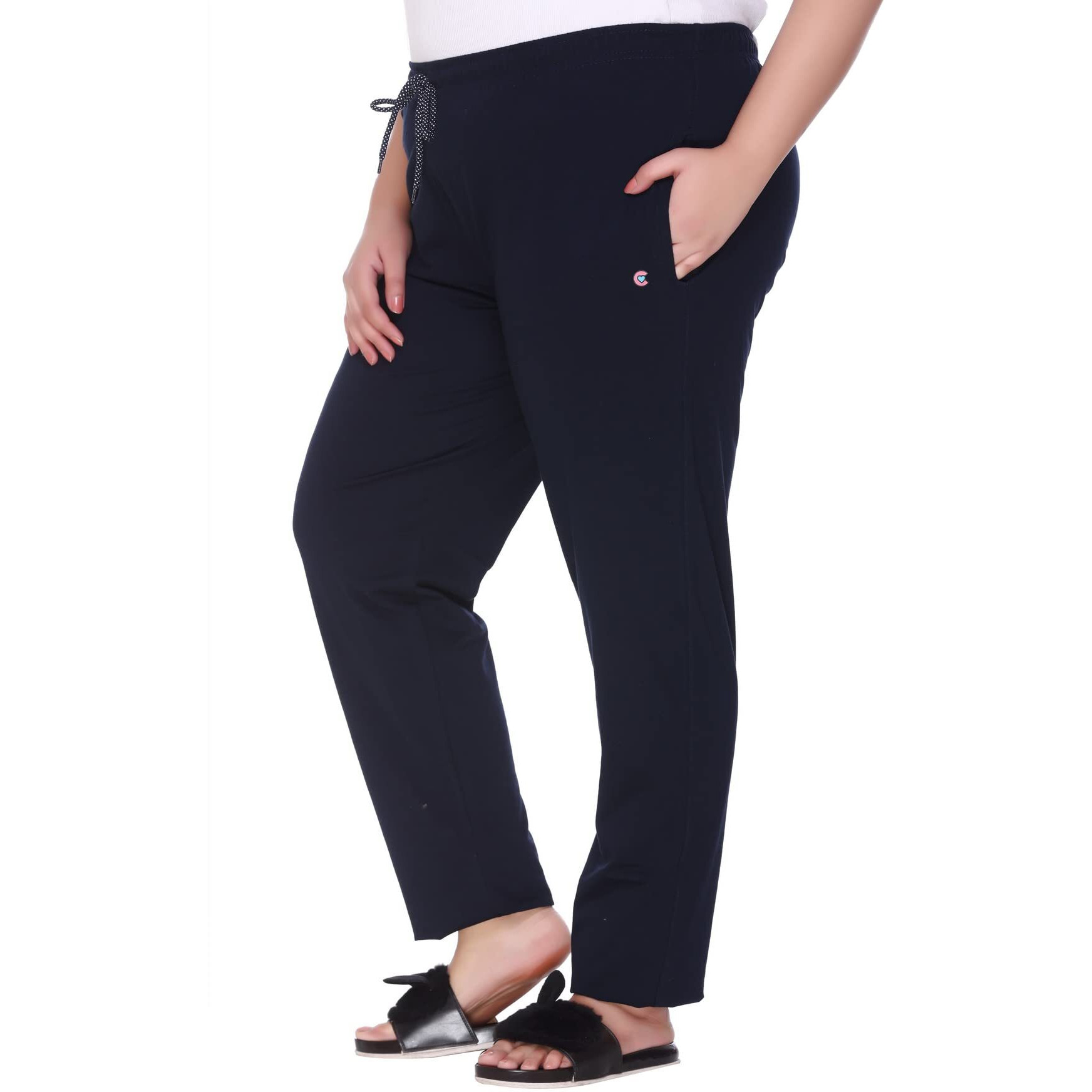 Cupid Women's Regular Fit High Rise Track Pants(Women Navy Blue Lower_M_Navy Blue_Medium)