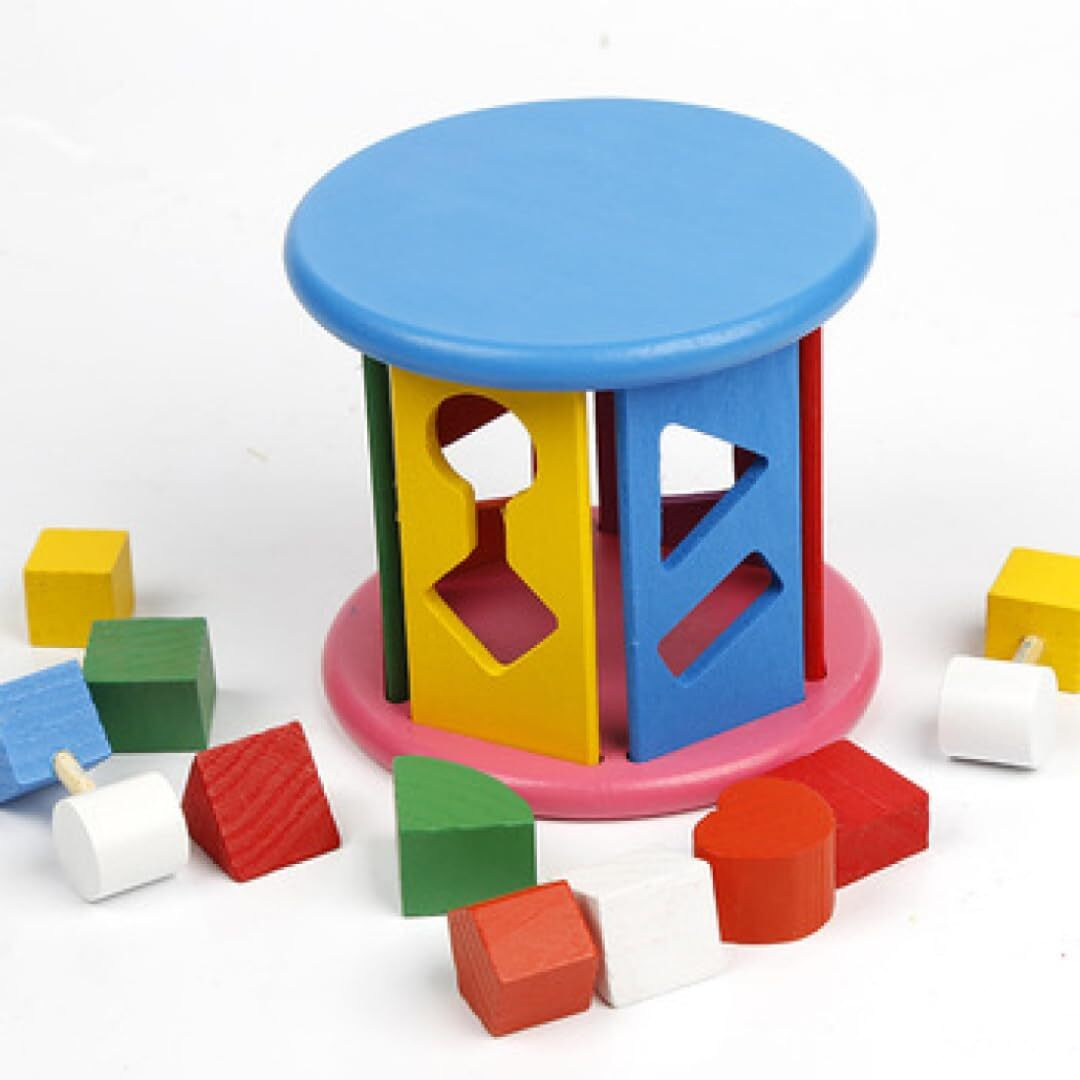 Pluspoint Wooden Shape Sorting Toy Wheel Matching Shape Toy Color Recognition And Hand-Eye Coordination Training Early Educational Pre School Toys For Kids (Shapes Wheel)