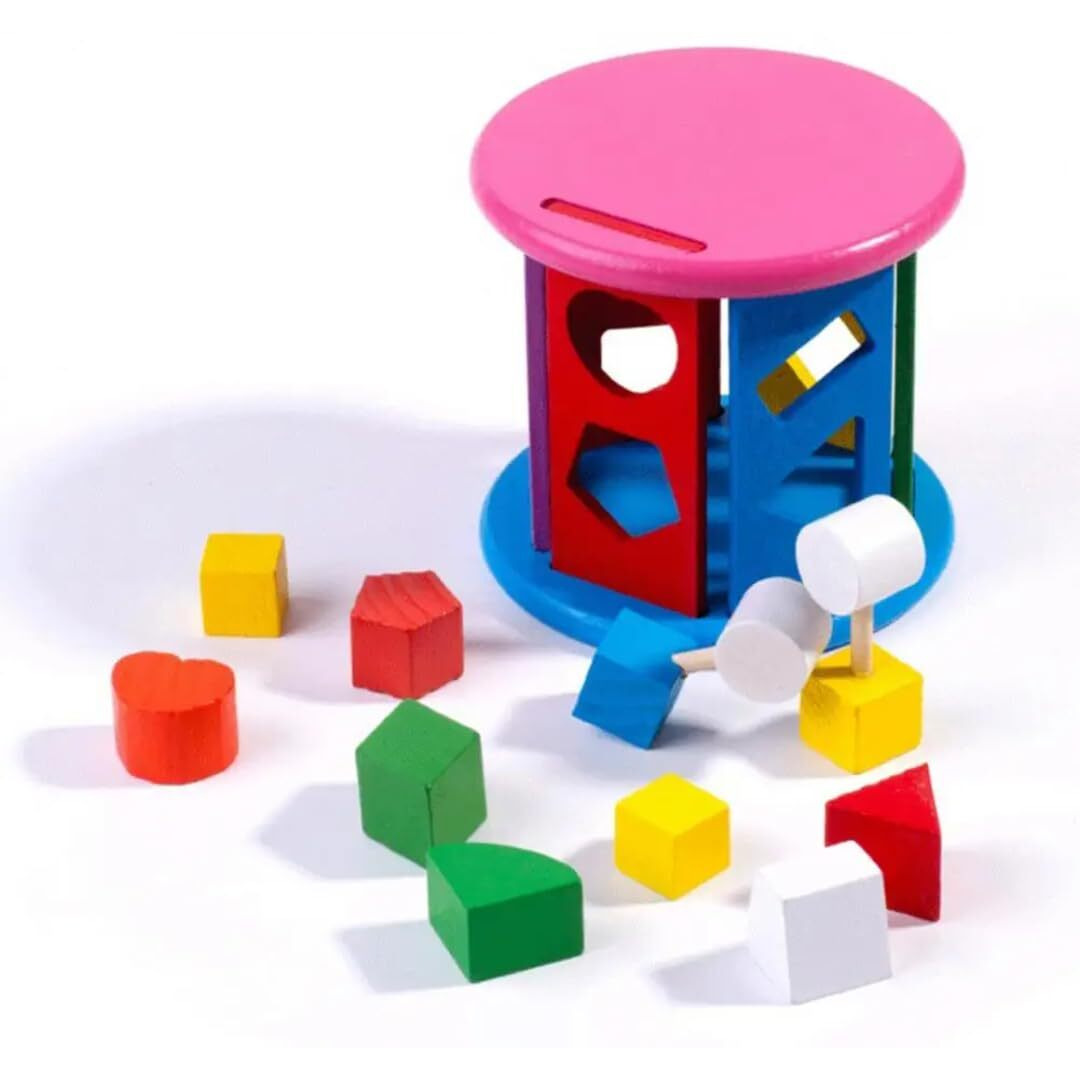 Pluspoint Wooden Shape Sorting Toy Wheel Matching Shape Toy Color Recognition And Hand-Eye Coordination Training Early Educational Pre School Toys For Kids (Shapes Wheel)