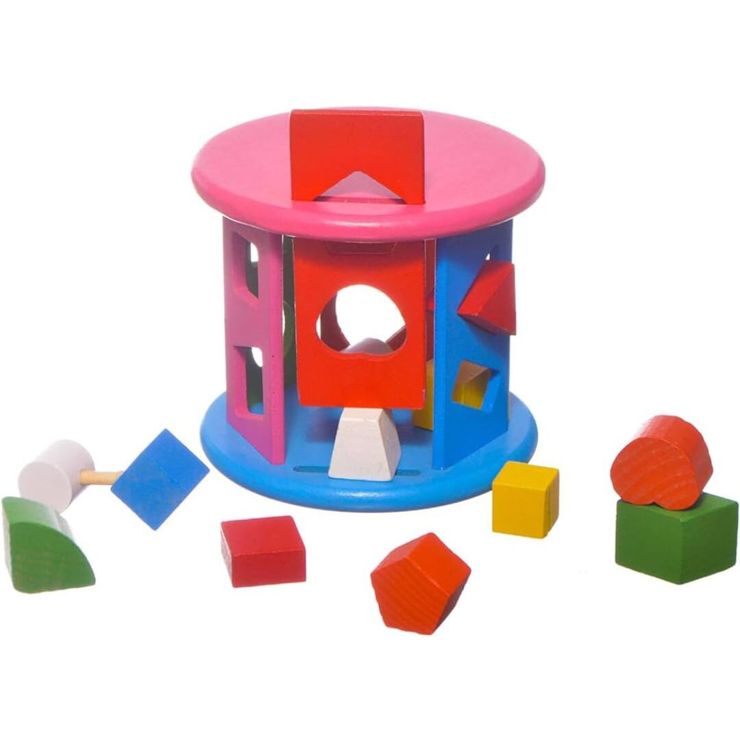 Pluspoint Wooden Shape Sorting Toy Wheel Matching Shape Toy Color Recognition And Hand-Eye Coordination Training Early Educational Pre School Toys For Kids (Shapes Wheel)