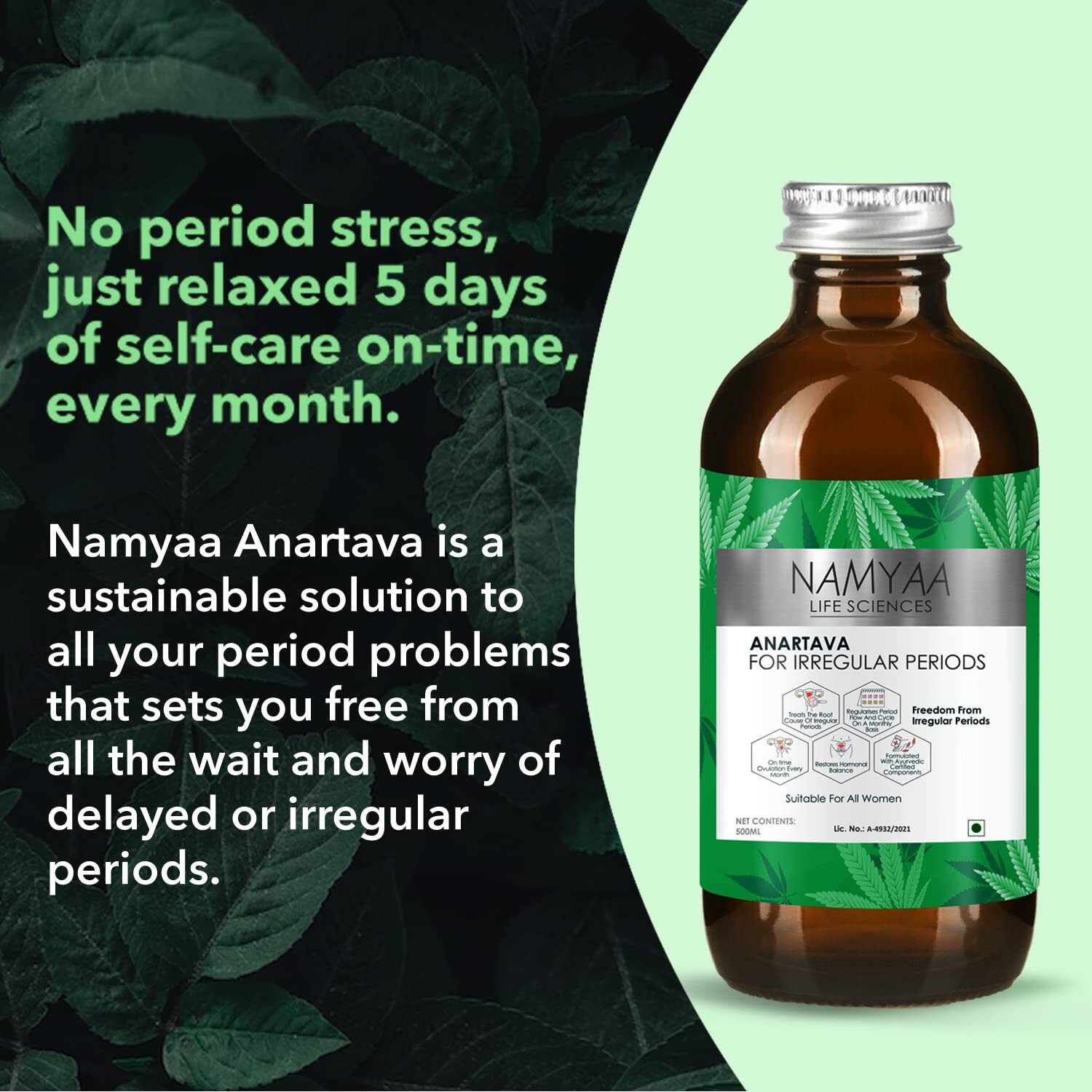 Namyaa Ayurvedic Formulation Anartava Syrup For Irregular Periods, 500 Ml