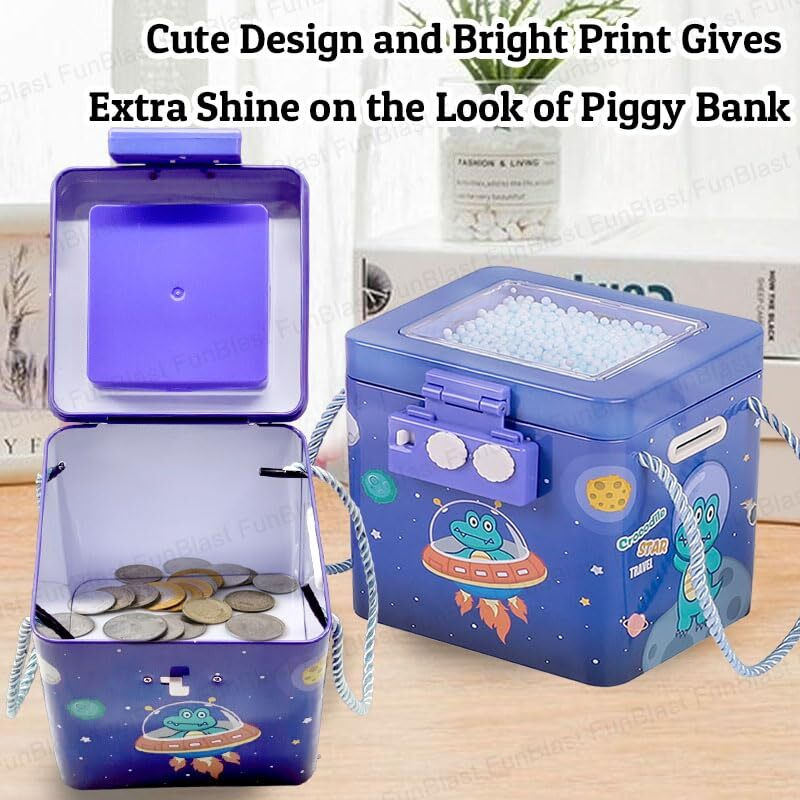 Funblast Piggy Bank-Coin Box For Boys,Money Bank With Password,Piggy Bank For Kids,Money Box For Kids,Coin Box With Password,Space Theme Return Gifts For Kids,Best Return Gifts For Kids-Blue,Dinosaur