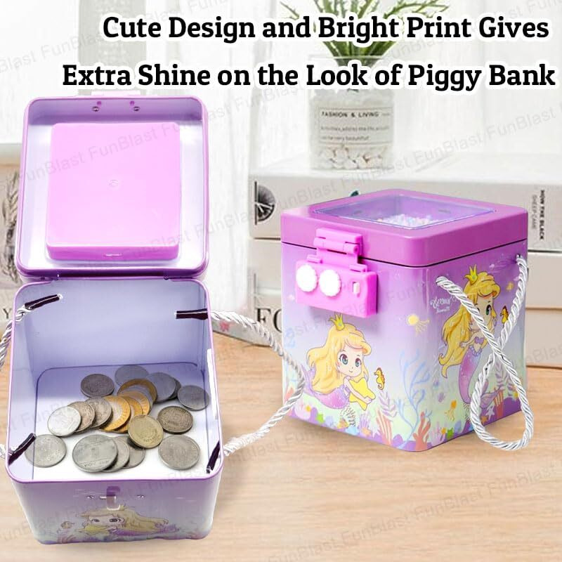 Funblast Mermaid Piggy Bank For Girls, Classic Money Box With Password, Best Return Gift - Pink