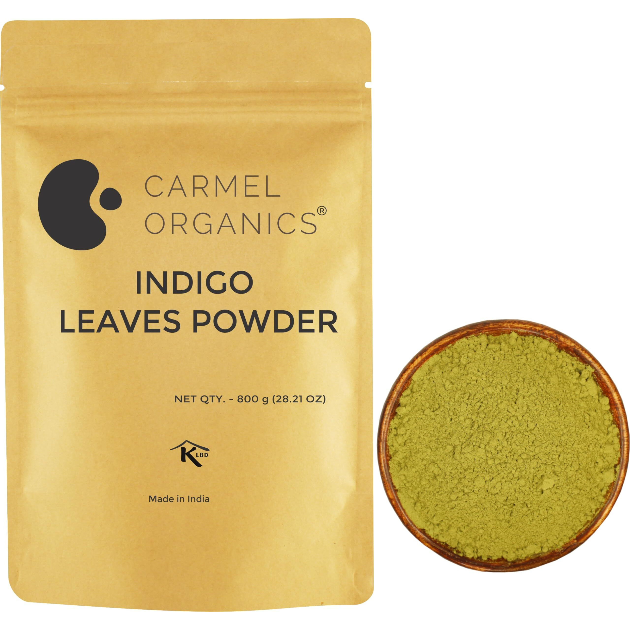Carmel Organics Indigo Leaves Powder (800 Grams)  Natural Hair Colorant For Black/Brown Hair, Includes Gloves & Hair Cap, No Added Colors Or Preservatives, Avuri Akulu, Indigofera