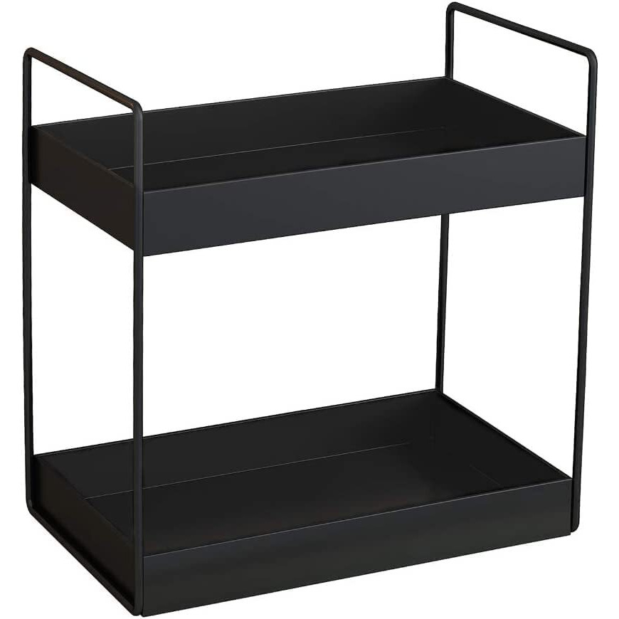 Cr18 Collection Big Size Multipupose 2-Tier Standing Rack, Bathroom Countertop Storage Shelf Cosmetic Organizer Holder Kitchen Spice Rack, Black, Metal