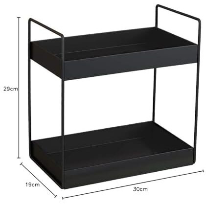 Cr18 Collection Big Size Multipupose 2-Tier Standing Rack, Bathroom Countertop Storage Shelf Cosmetic Organizer Holder Kitchen Spice Rack, Black, Metal