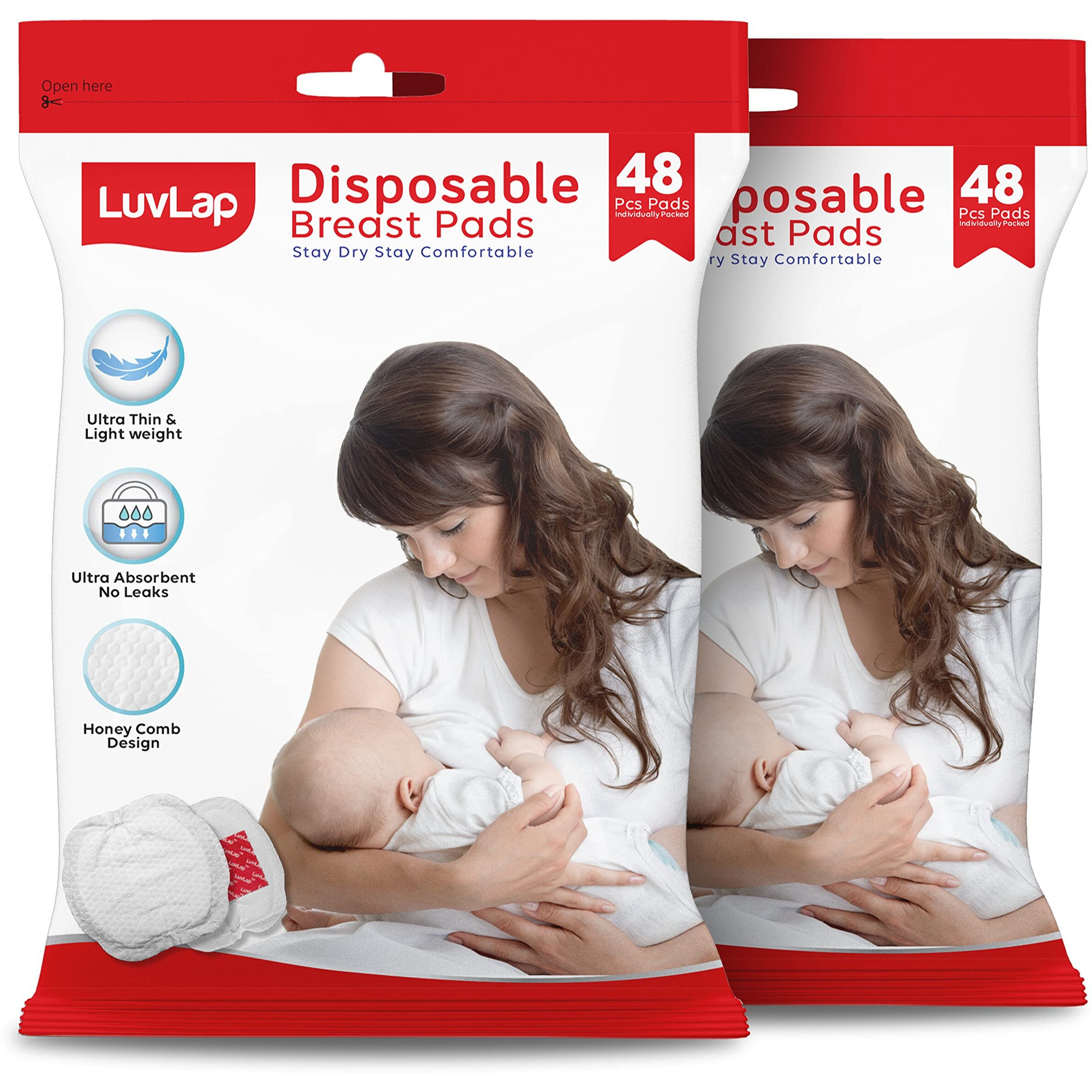Luvlap Ultra Thin Honeycomb Nursing Breast Pads, 96Pcs, Disposable, High Absorbent,Discreet Fit