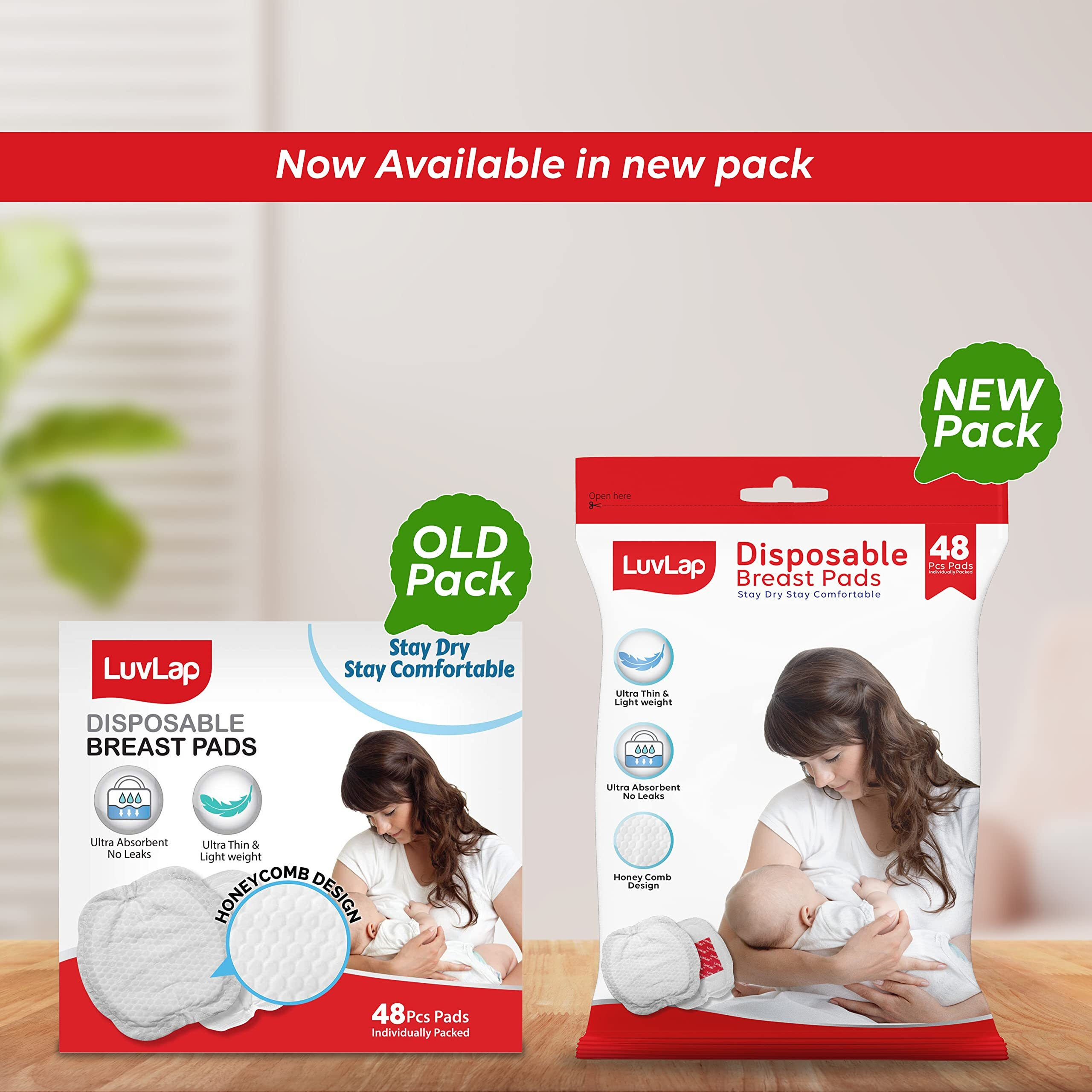 Luvlap Ultra Thin Honeycomb Nursing Breast Pads, 96Pcs, Disposable, High Absorbent,Discreet Fit