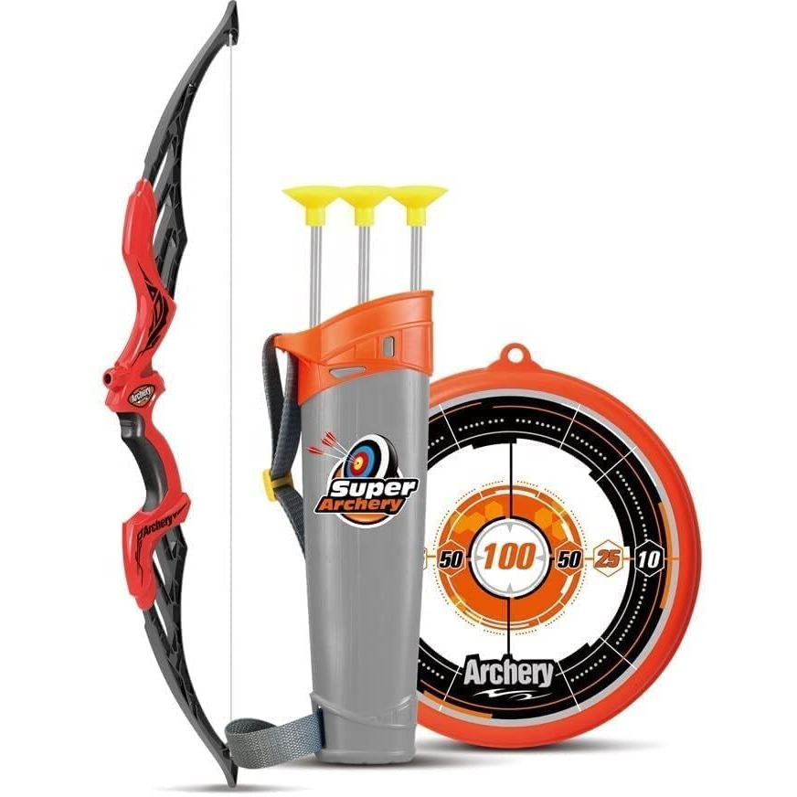 Tec Tavakkal Kids Bow & Arrow Toy, Boys And Girls Basic Archery Set Outdoor Hunting Game With 3 Suction Cup Arrows, Target & Quiver (Red)