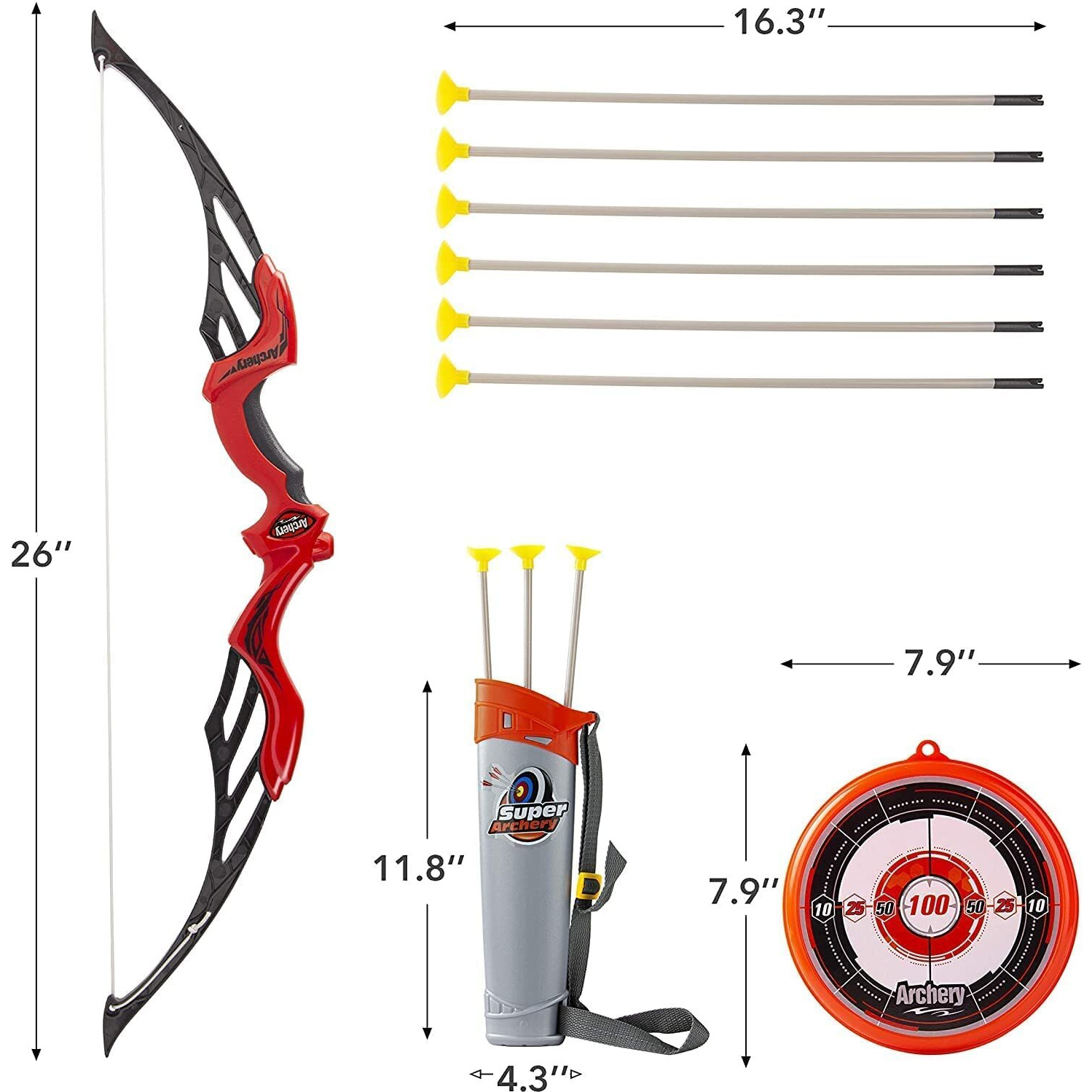 Tec Tavakkal Kids Bow & Arrow Toy, Boys And Girls Basic Archery Set Outdoor Hunting Game With 3 Suction Cup Arrows, Target & Quiver (Red)