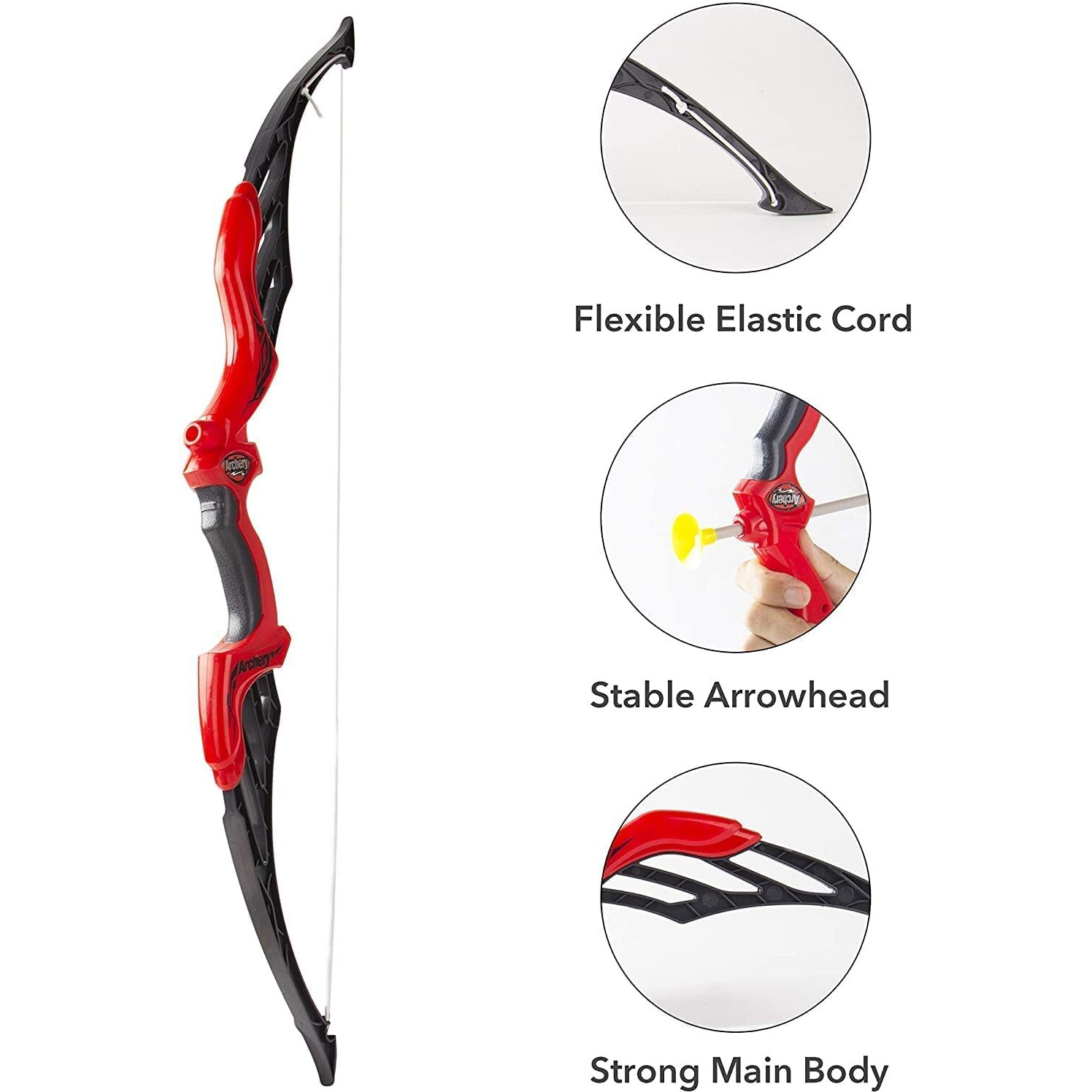 Tec Tavakkal Kids Bow & Arrow Toy, Boys And Girls Basic Archery Set Outdoor Hunting Game With 3 Suction Cup Arrows, Target & Quiver (Red)