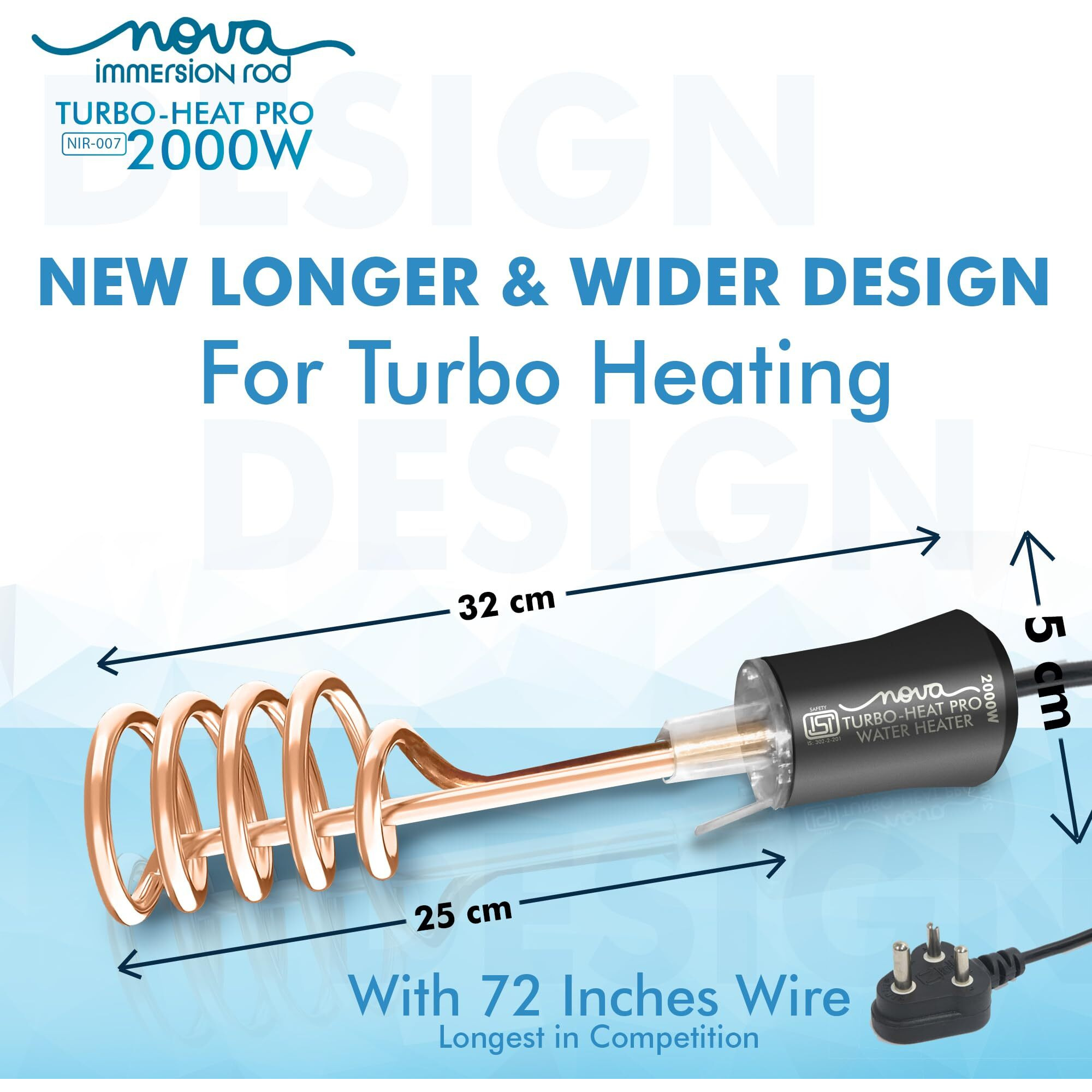 Nova Lint Remover Water Heater 2000W Shock Proof Immersion Rod With Rapid Heating Coil Technology | Copper & Nickel Plated With Extra Long Wire | Isi Certified 1 Year Replacement Warranty