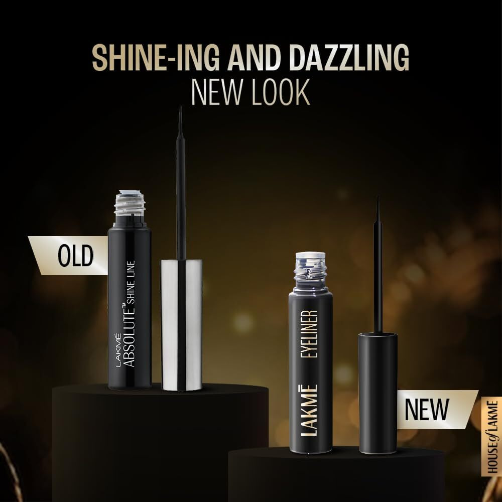 Lakm Absolute Shine Liquid Eye Liner, Black, Long Lasting Shimmery Liner For A Glossy Finish - Smudge Proof Eye Makeup, Does Not Fade, 4.5 Ml