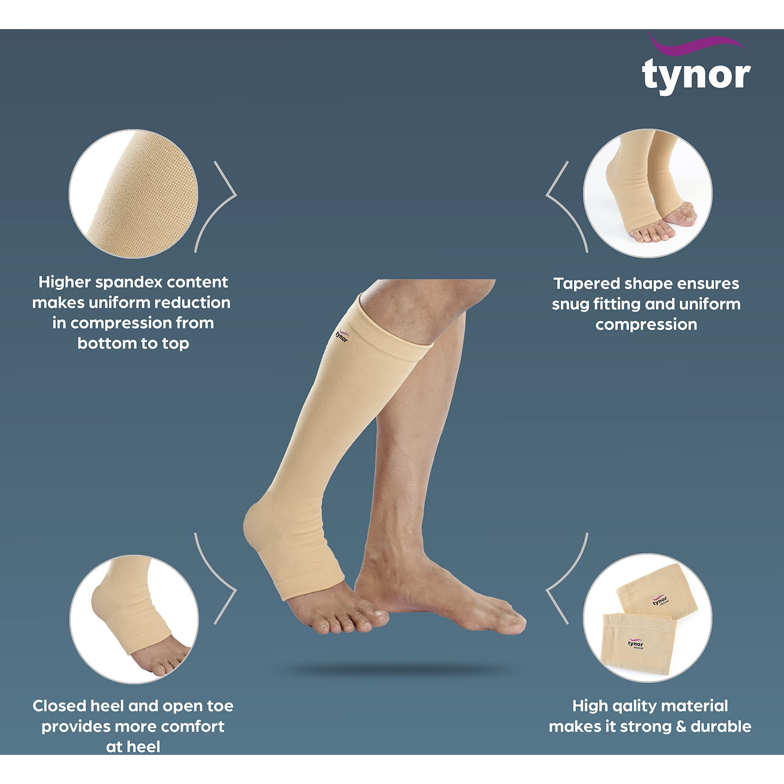 Tynor Compression Stocking Below Knee Classic, Beige, Medium, Pack Of 2