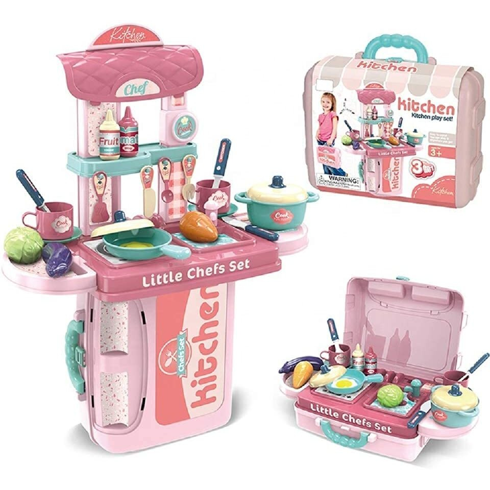 Techhark Kitchen Set For Girls Toy With Cooking Utensils Combo Items, Little Chef Realistic Miniature Chefs Pretend Play/Role Play Home Game, Multi Color. (971 Kitchen)