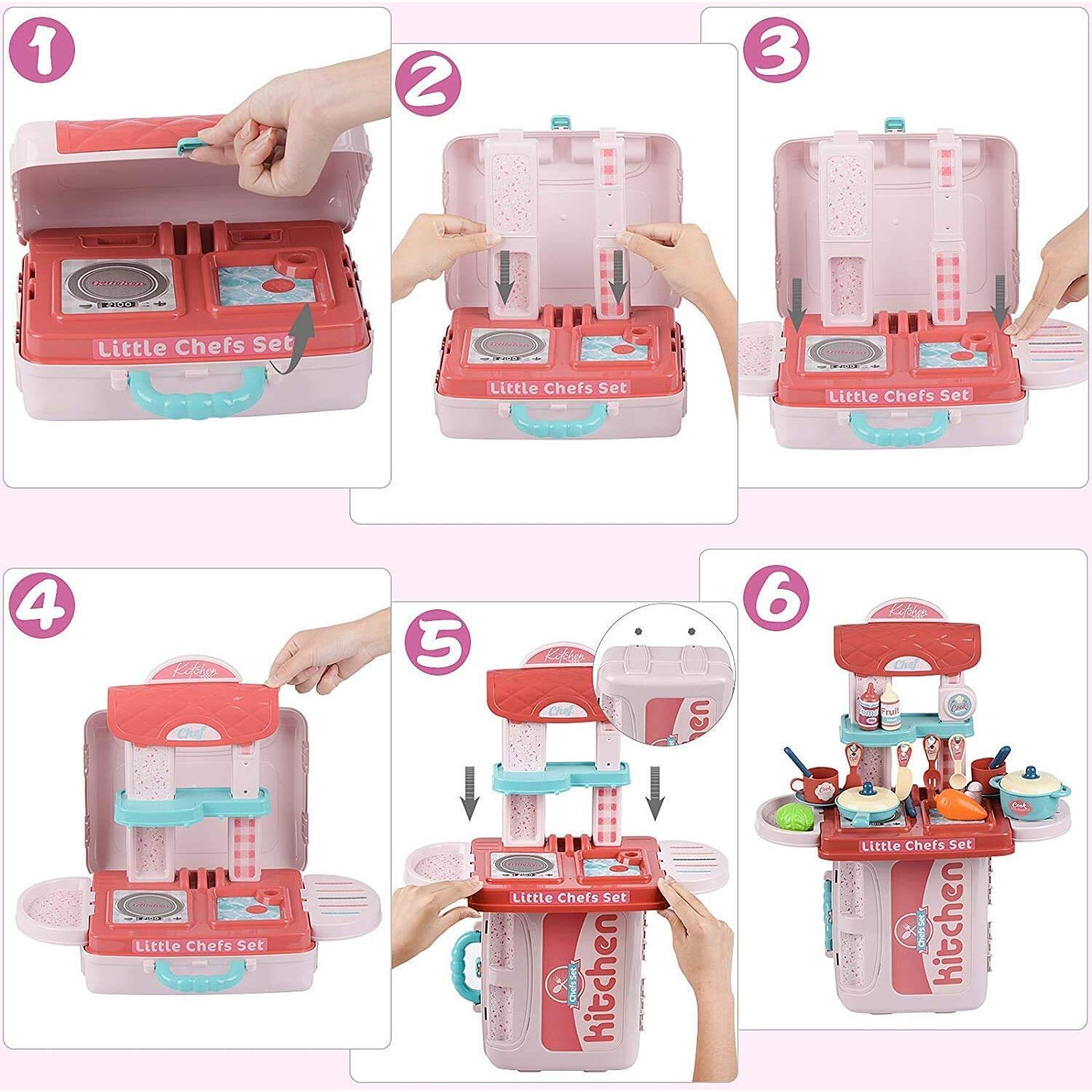Techhark Kitchen Set For Girls Toy With Cooking Utensils Combo Items, Little Chef Realistic Miniature Chefs Pretend Play/Role Play Home Game, Multi Color. (971 Kitchen)
