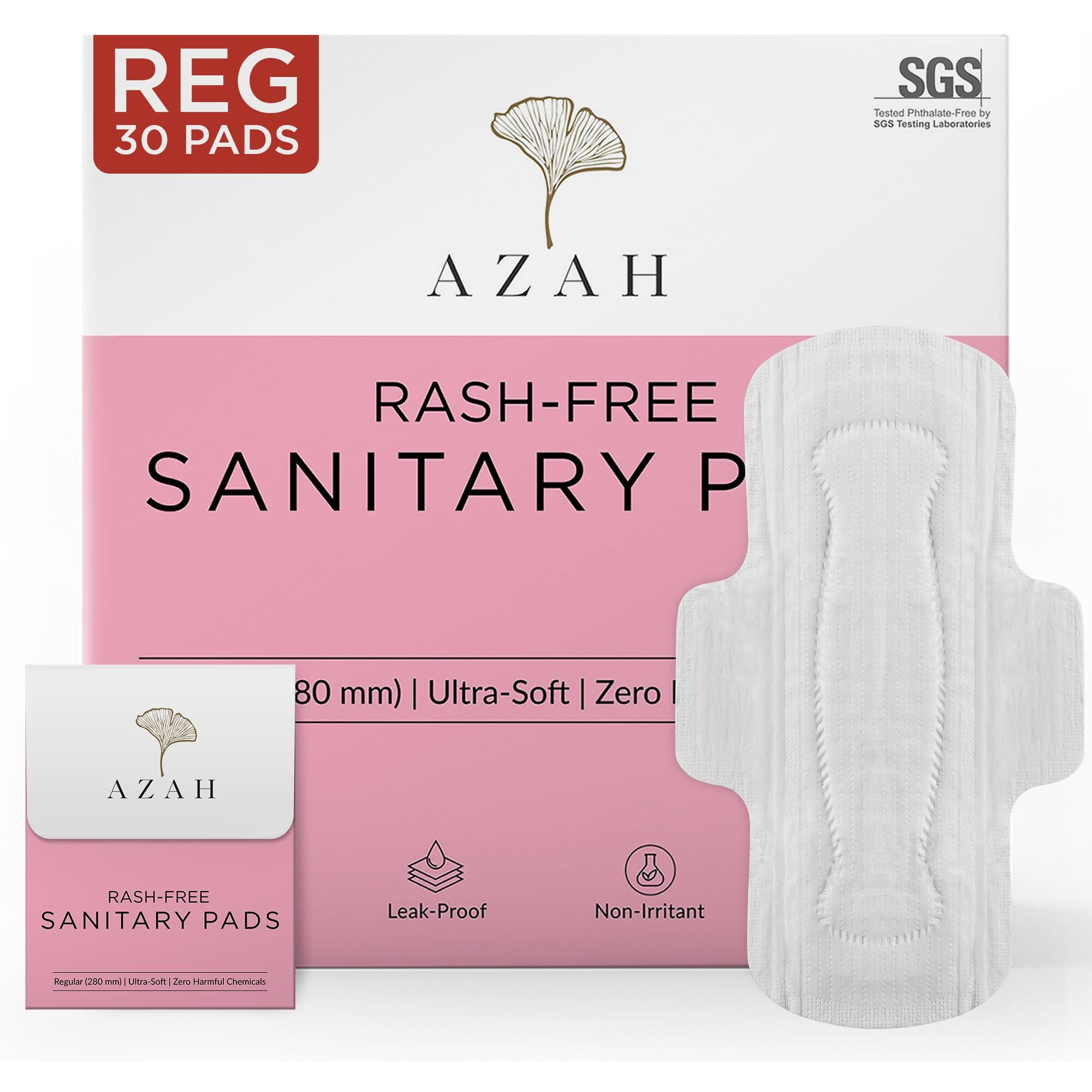 Azah Sanitary Pads For Women Regular [Pack Of 30] 100% Rash-Free Sanitary Napkins | 3X More Absorption, Cottony Soft And Dry Top Cover For Heavy Flow | Leak-Proof | With Disposable Bag