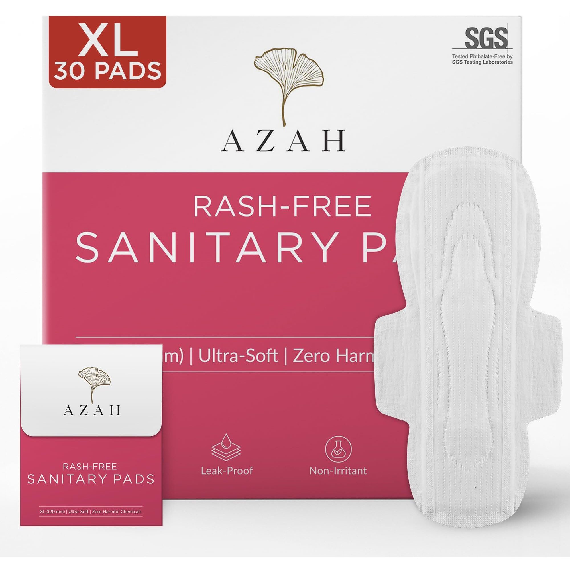 Azah Sanitary Pads For Women Xl [Pack Of 30] 100% Rash-Free Sanitary Napkins | 3X More Absorption, Cottony Soft And Dry Top Cover For Heavy Flow | Leak-Proof | With Disposable Bag