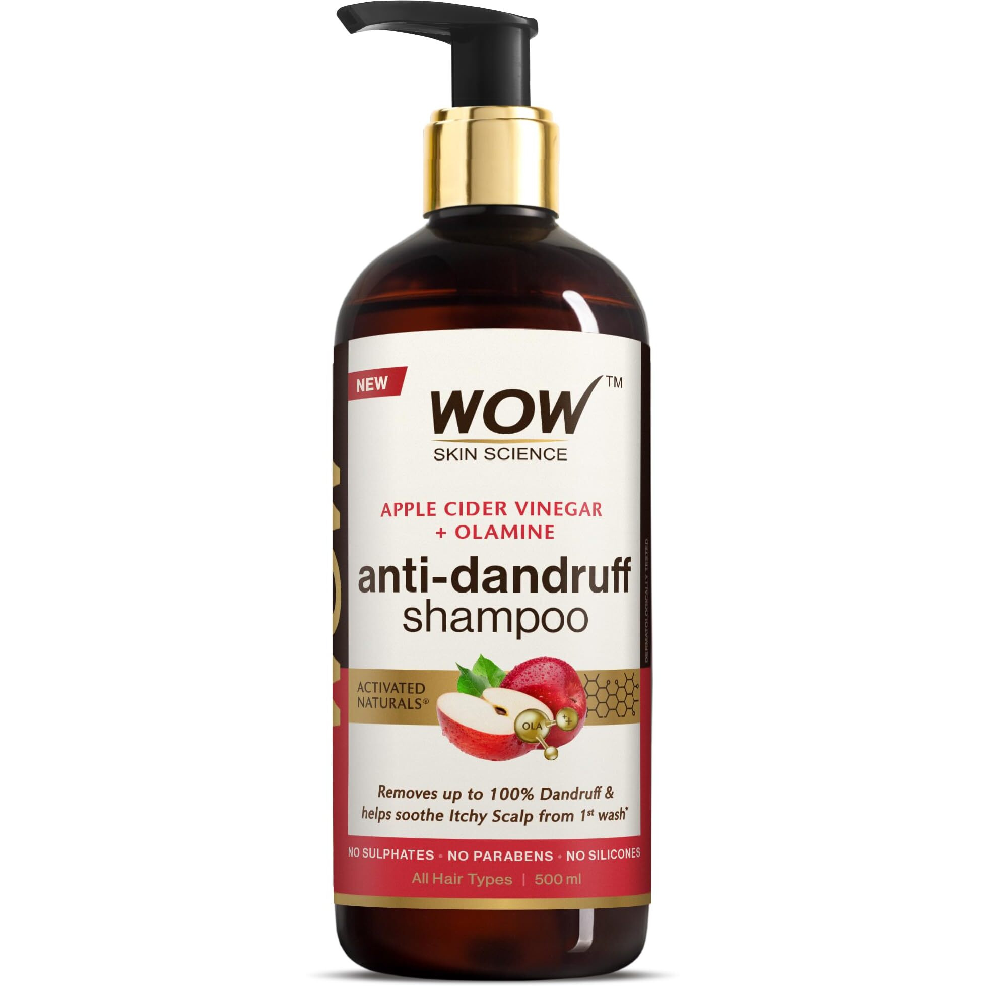 Wow Skin Science Apple Cider Vinegar Shampoo - 500Ml | Mild Anti-Dandruff Shampoo For Daily Use | Suitable For Men & Women | Balances Ph Level | Contains No Sulphates, Parabens Or Harmful Chemicals