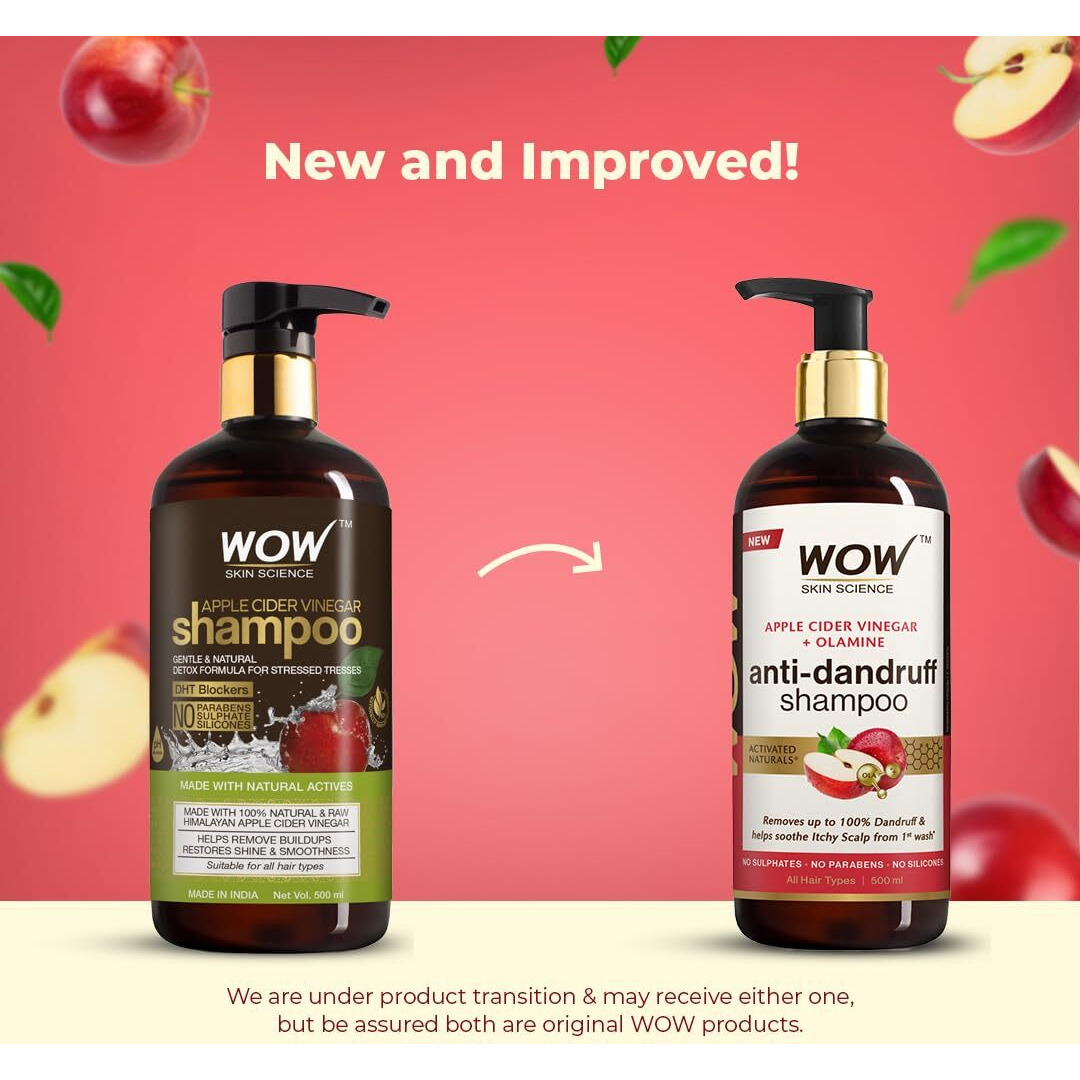 Wow Skin Science Apple Cider Vinegar Shampoo - 500Ml | Mild Anti-Dandruff Shampoo For Daily Use | Suitable For Men & Women | Balances Ph Level | Contains No Sulphates, Parabens Or Harmful Chemicals