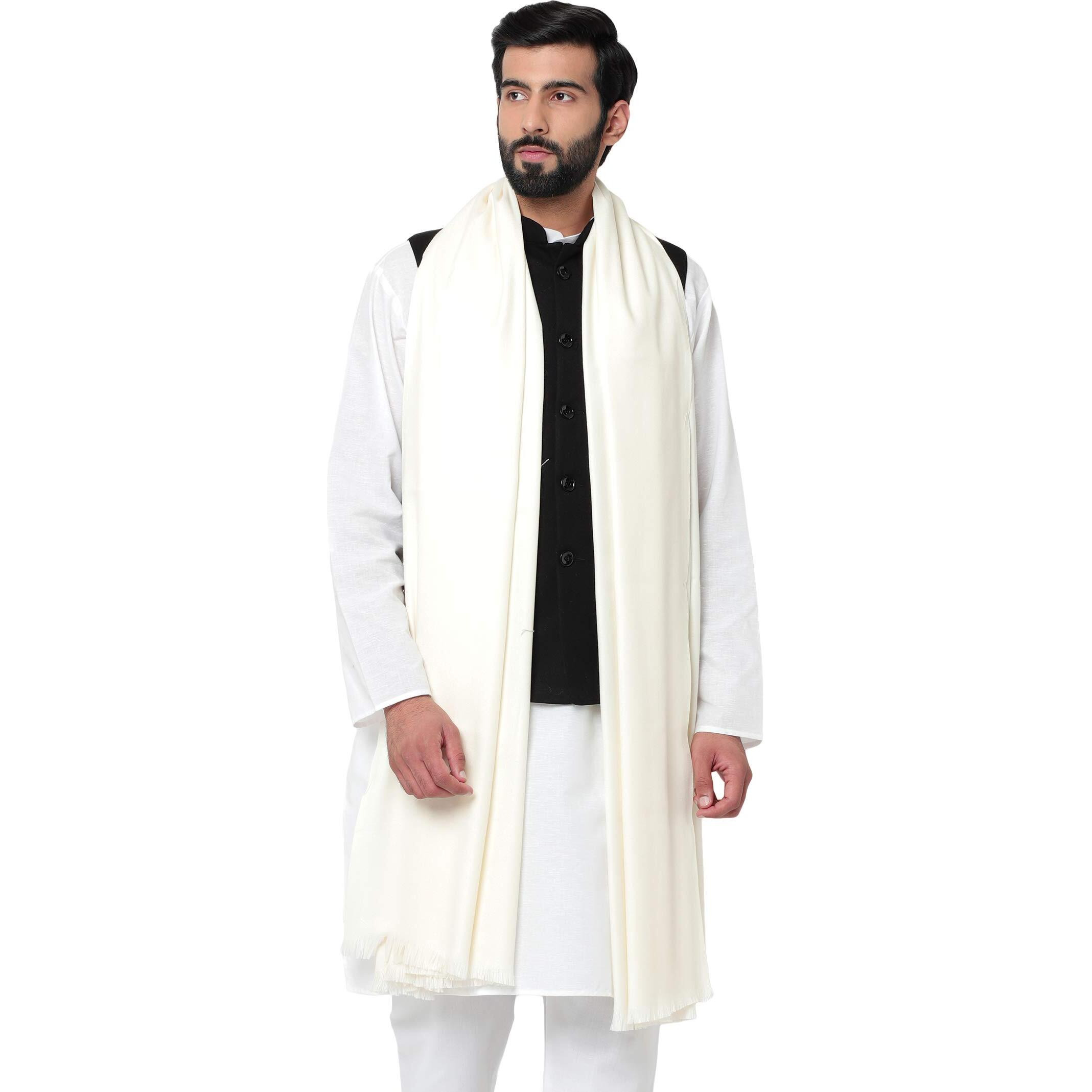 Weavers Villa Men's Plain Woollen Dhariwal White Lohi/Shawl, 125Cm X 250Cm