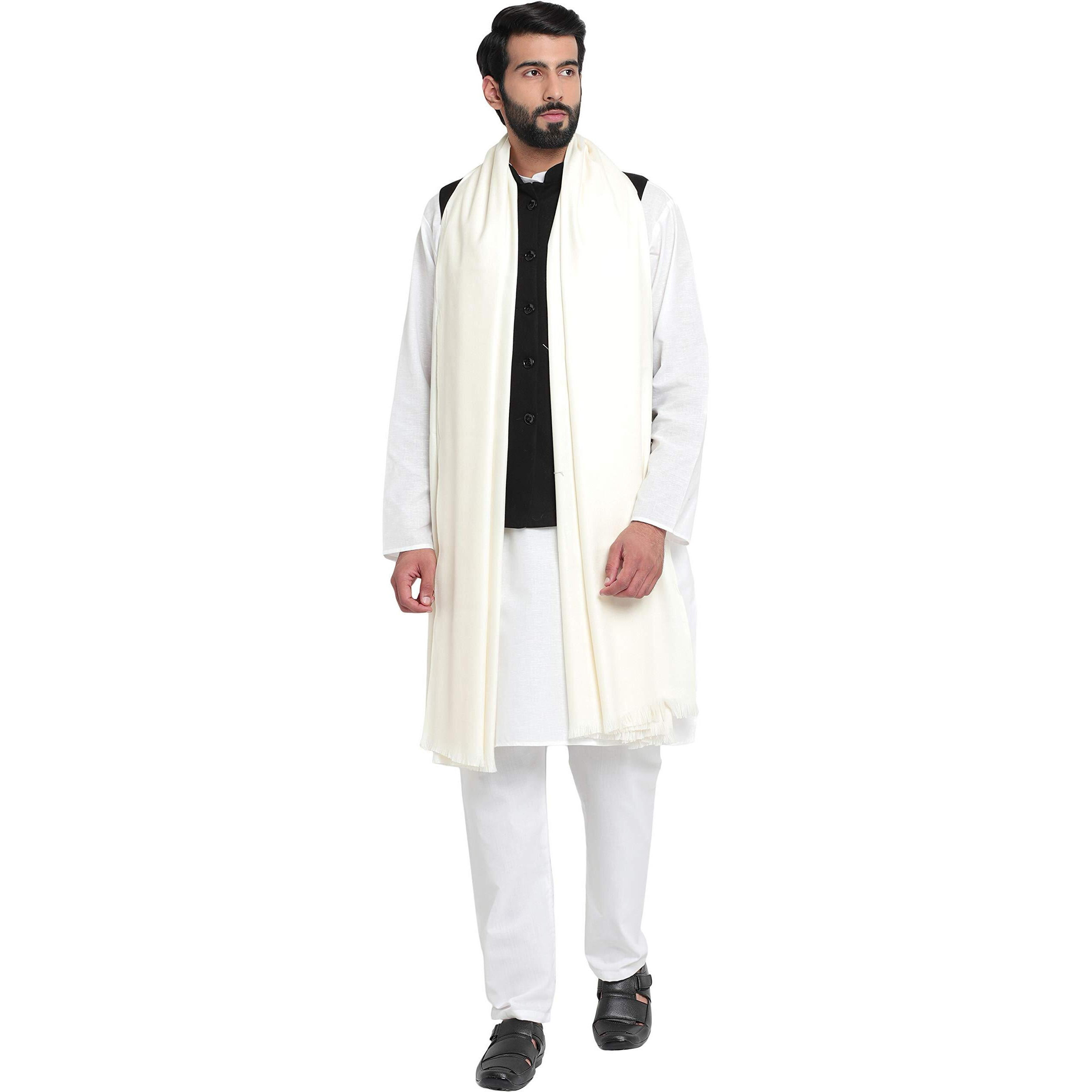 Weavers Villa Men's Plain Woollen Dhariwal White Lohi/Shawl, 125Cm X 250Cm