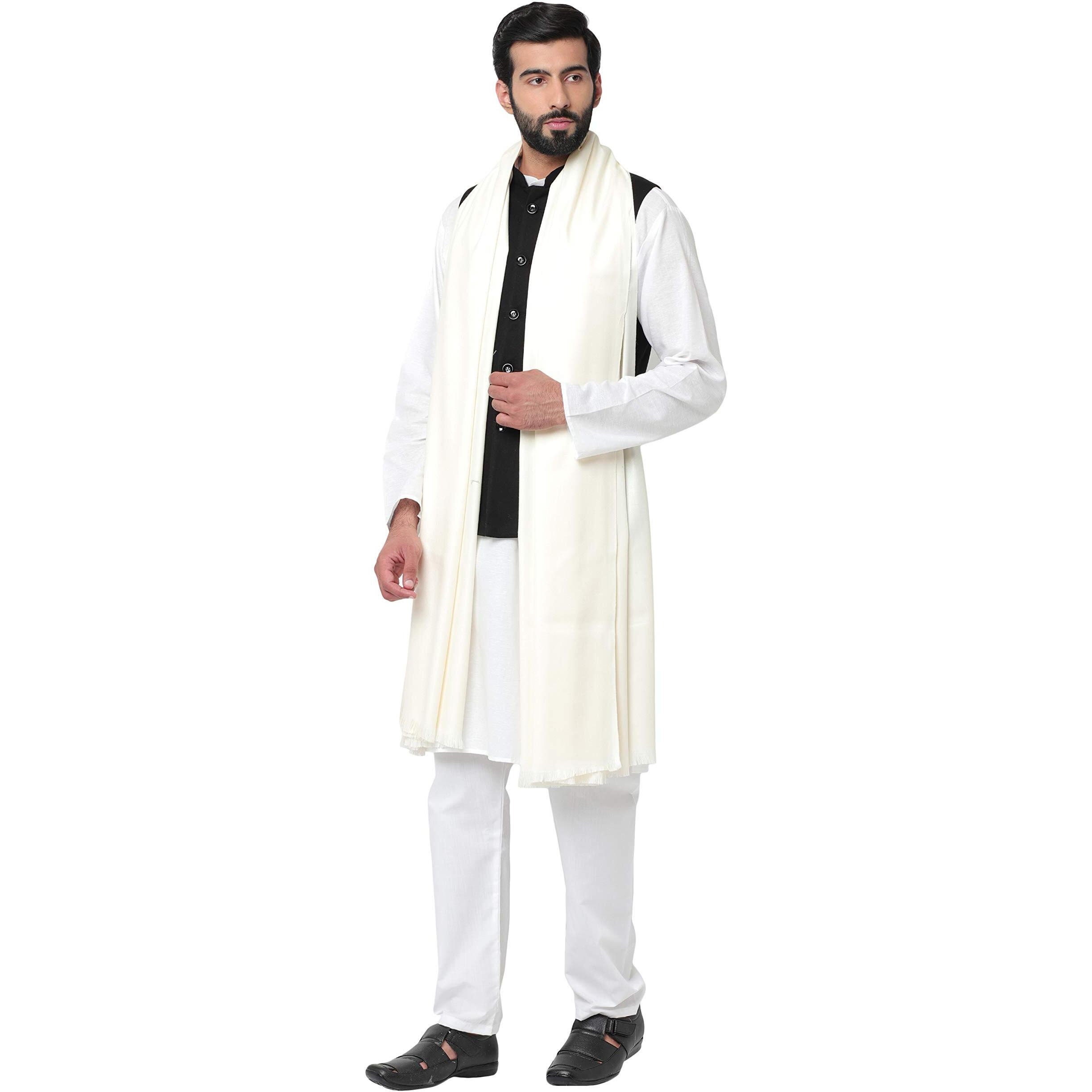 Weavers Villa Men's Plain Woollen Dhariwal White Lohi/Shawl, 125Cm X 250Cm