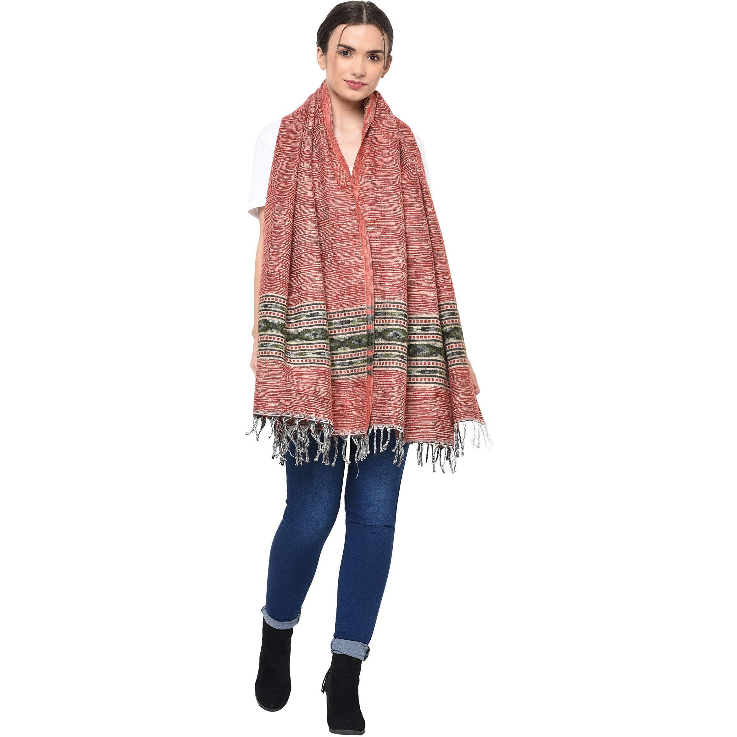 Weavers Villa Kullu Design Shawl (Red), 100Cm X 200Cm